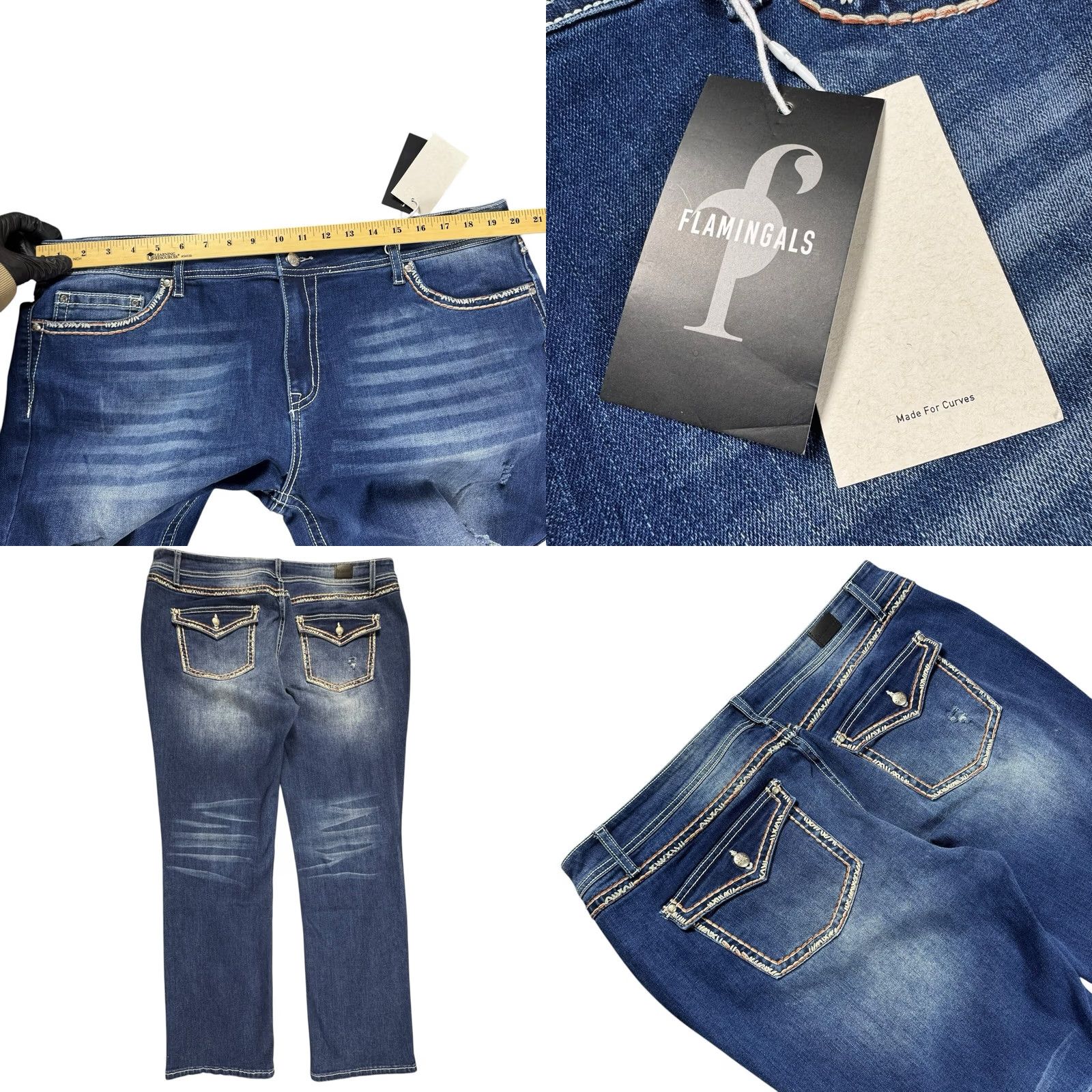 Vintage Flamingals Jeans Women's 3XL 40x31 Bootcut Distressed Midrise Wide Leg Baggy Denim Bootcut Jeans Size 40" / US 18 - 8 Thumbnail