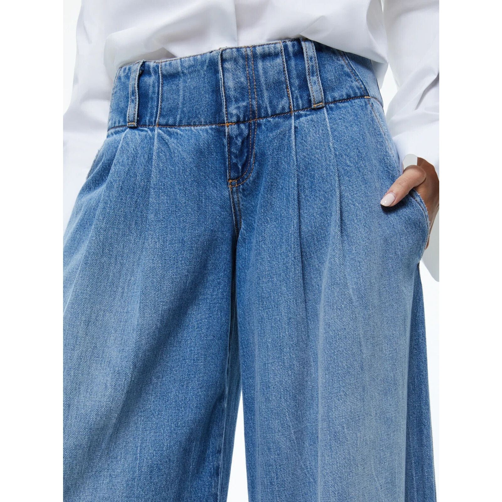 Alice + Olivia ALICE + OLIVIA ANDERS LOW RISE PLEATED WIDE JEAN PANT SZ 31 Size 31" - 2 Thumbnail