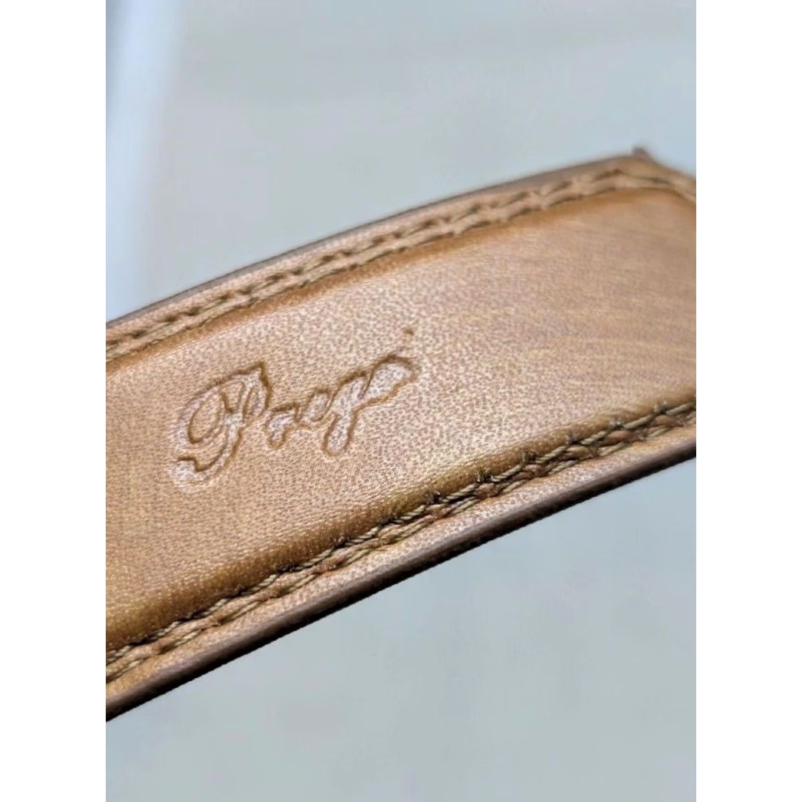 Vintage VINTAGE handcrafted WESTERN belt Men 34 Brown Leather Burnished buckle RODEO 1-1/8" belt width Mens Size 34 - 5 Thumbnail