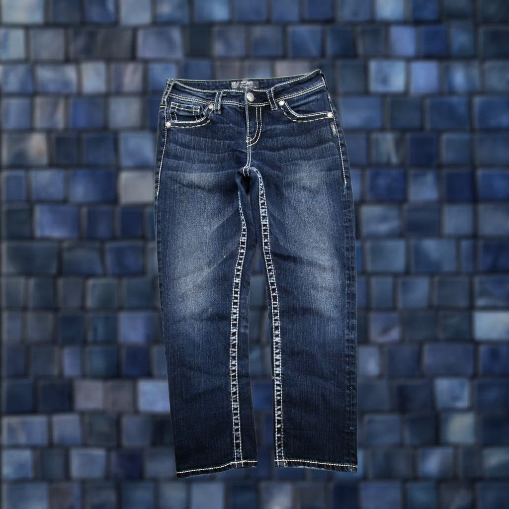 Silver Jeans Co. VINTAGE Silver Jeans Suki Capri Jeans Women 28 Dark Wash Stretch Denim Blue 90s Mens Womens Girls Size 28" / US 6 / IT 42 - 1 Thumbnail