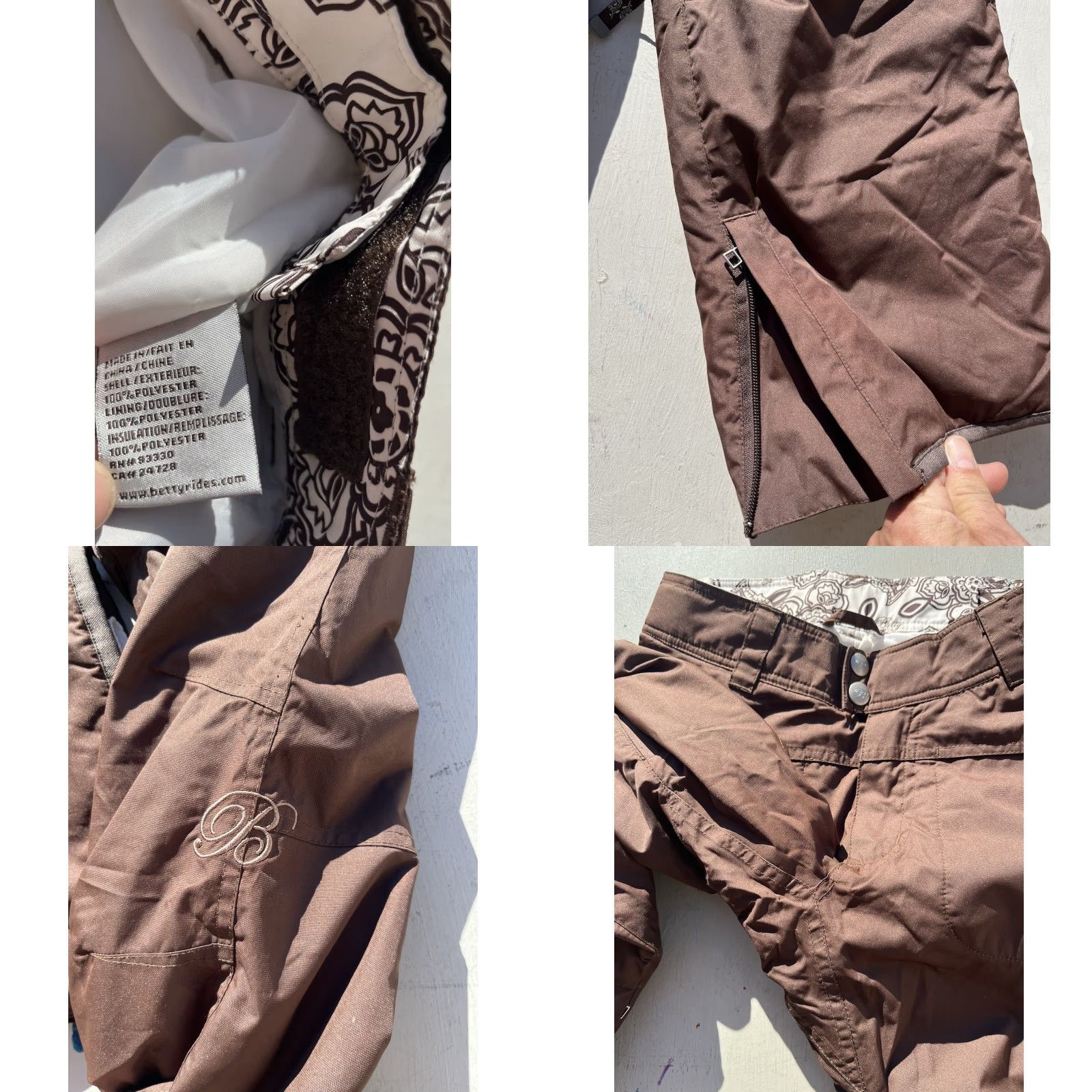 Vintage Betty Rides Women's Pants Ski Brown Solid XS Poly Zip Pockets Size 26" / US 2 / IT 38 - 8 Thumbnail