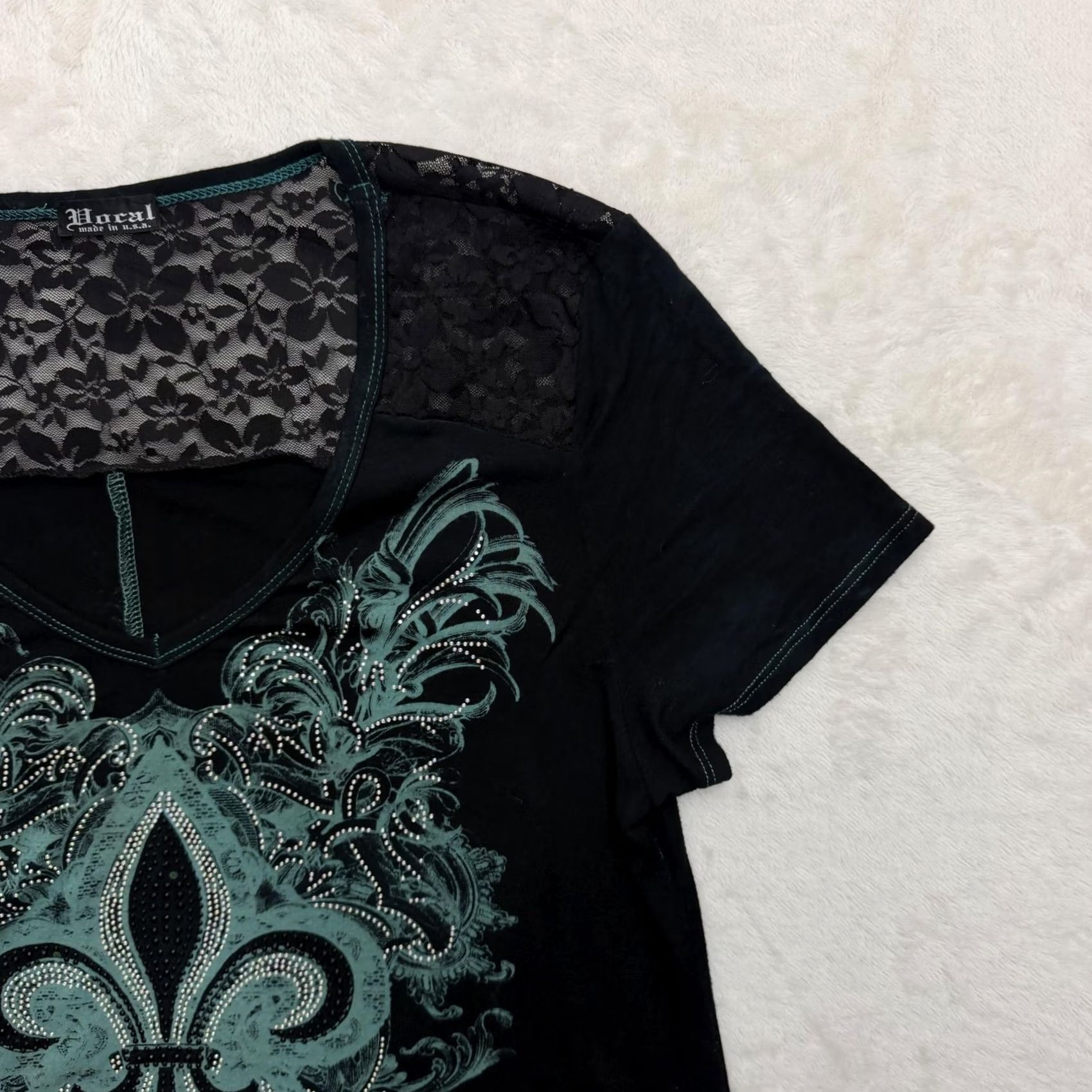Altea Vocal Shirt Womens M Black Teal Fleur De Lis Rhinestone Tunic Top USA Shirt Womens M Black Teal Rhinestone Tunic Top USA Size M / US 6-8 / IT 42-44 - 3 Thumbnail