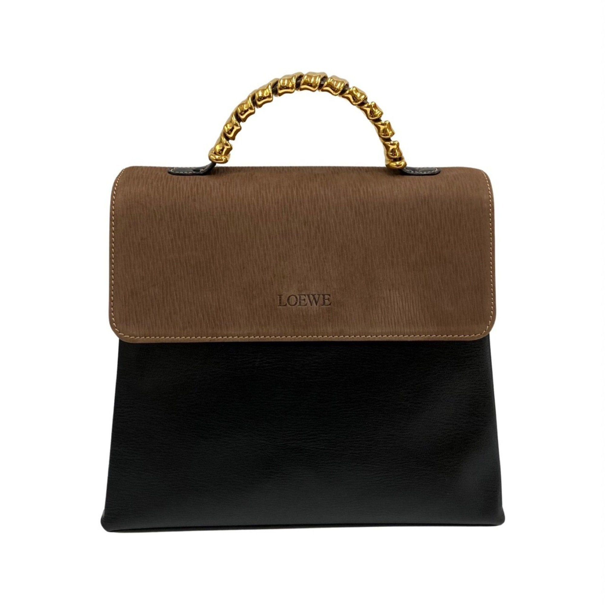 image of Loewe Velasquez Twist Handle Hardware Leather Genuine Handbag Mini Tote Bag Bicolor Black, Women's