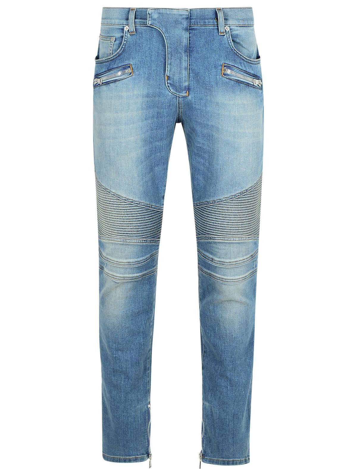 BALMAIN 'Biker' Blue Denim Jeans