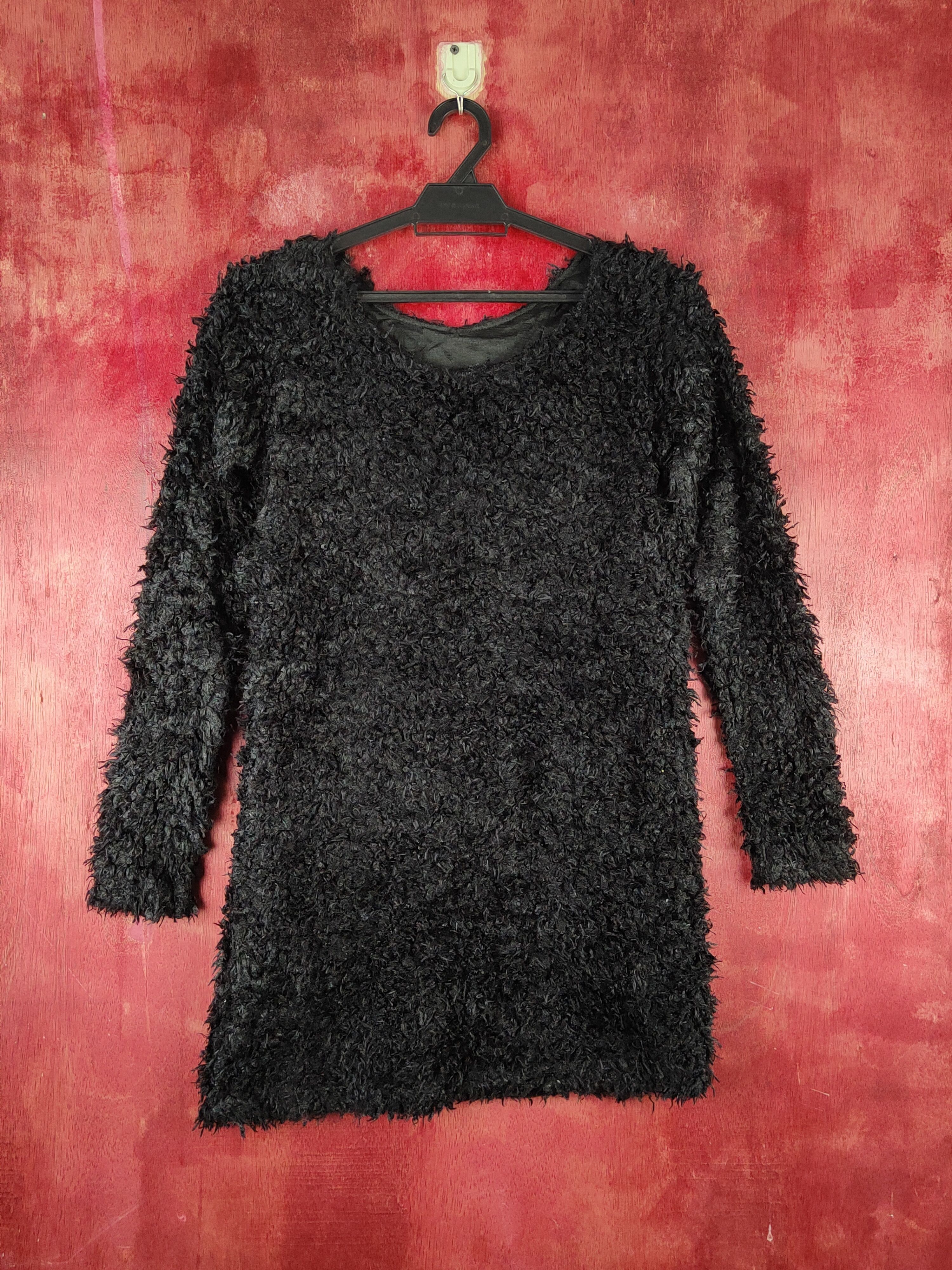 image of Vintage Black Shag Shaggy Fur Mohair Knitwear S1894, Women's (Size Small)