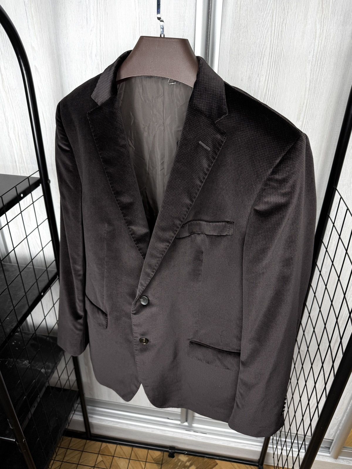 Z Zegna Z ZEGNA Checkered Brown Velvet Velour Notch Lapel Sport Coat Size 44R - 6 Thumbnail