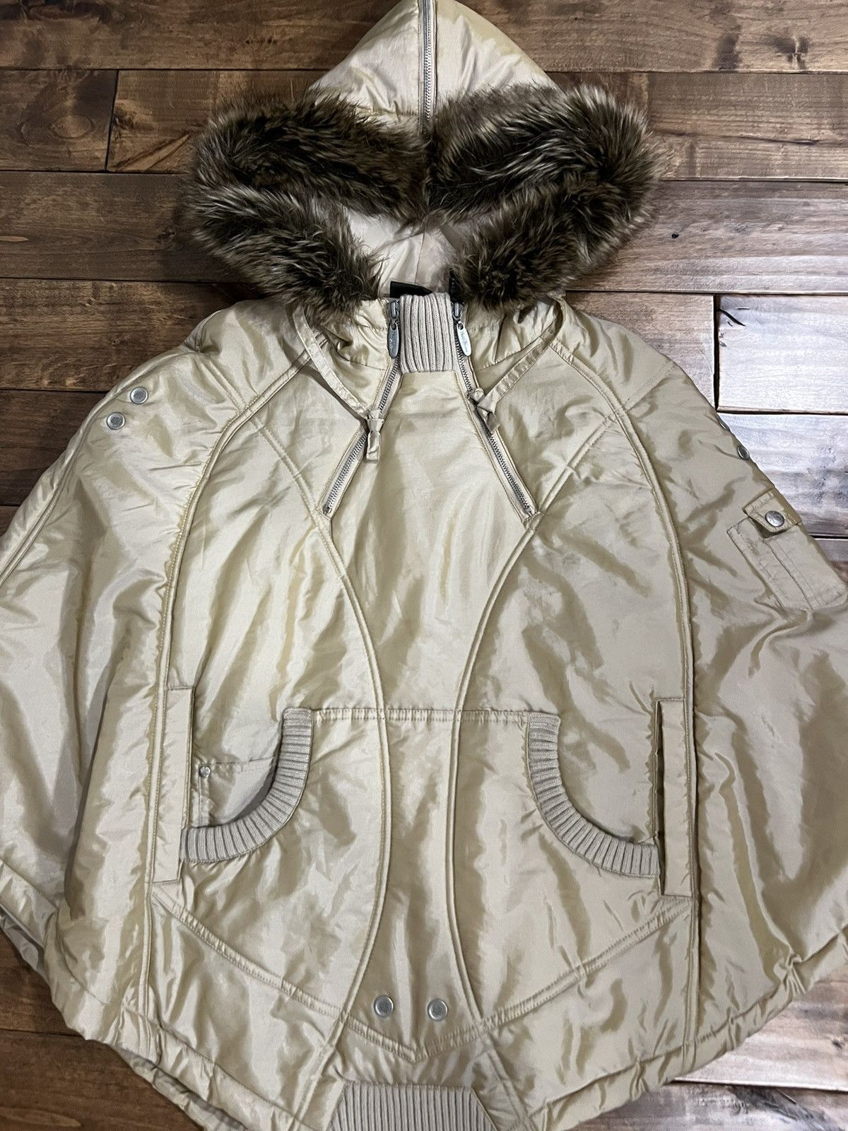 image of Mecca x Vintage Poncho Vest With Fur Parka in Light Sand, Women's (Size Medium)
