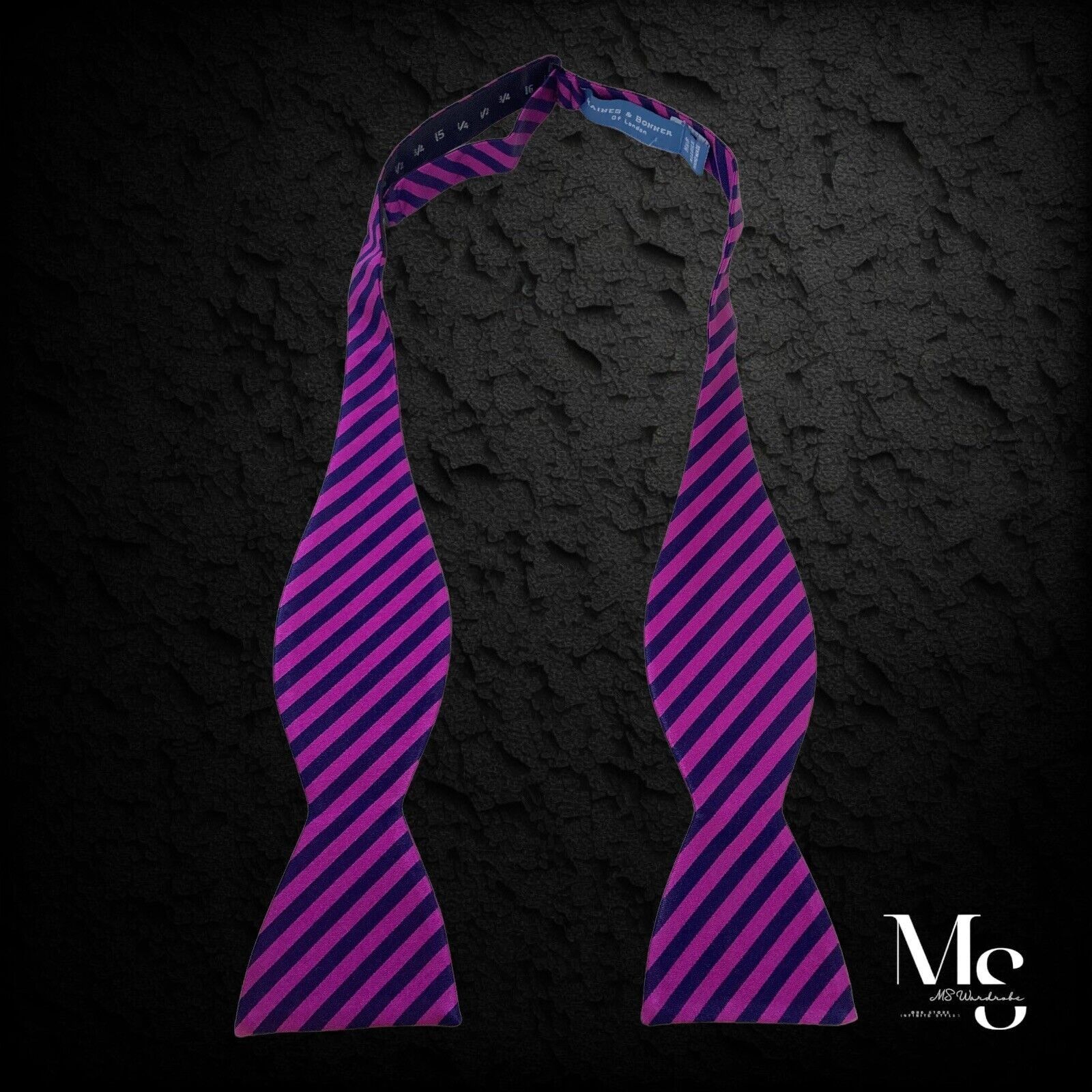 Other HAINES & BONNER Purple Striped Adjustable Self Bow Tie Silk Size ONE SIZE - 2 Thumbnail