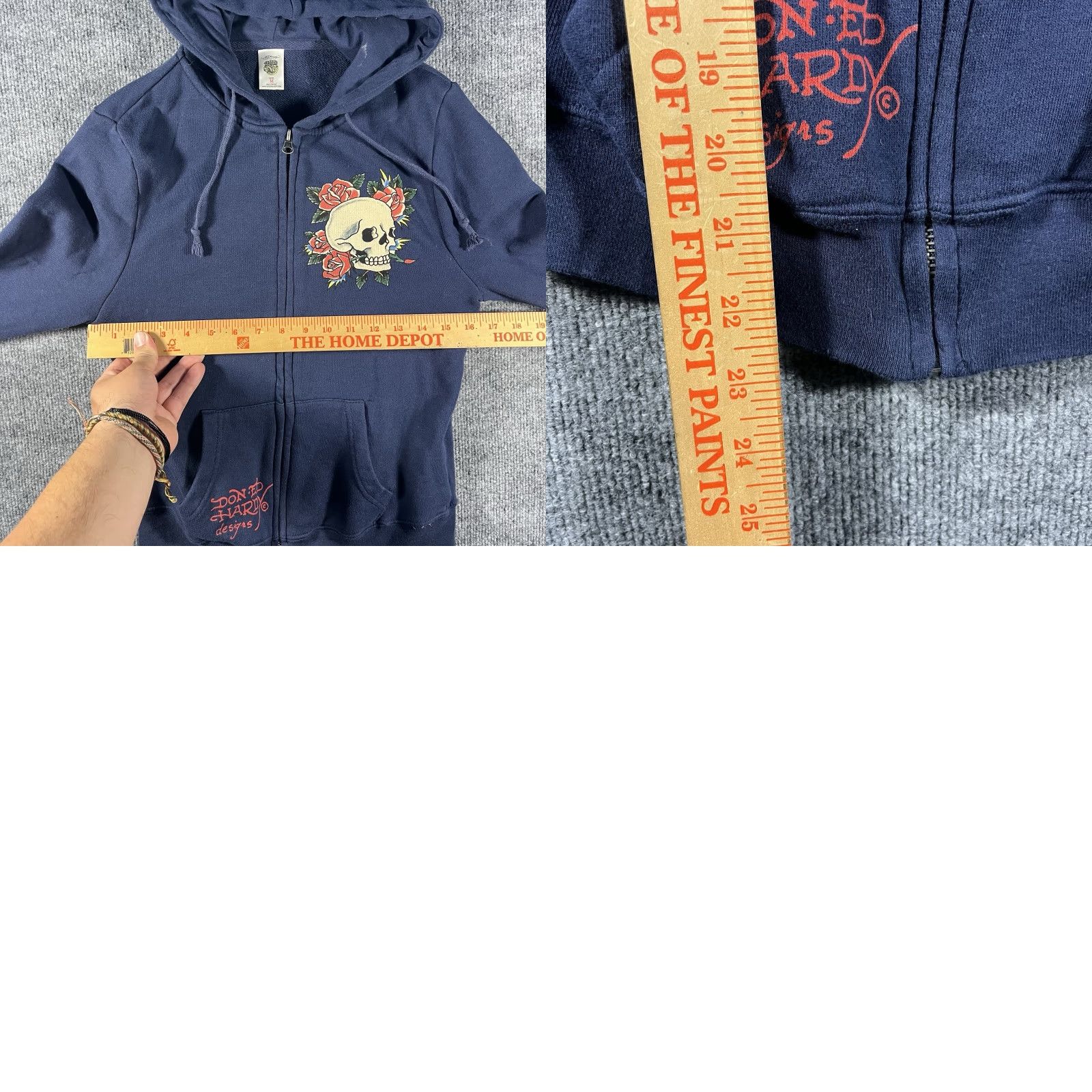 Ed Hardy VINTAGE Ed Hardy by Christian Audigier Tattoo Skull Rose Hoodie Women M Blue Full Zip Hooded Sweatshirt 90s Tattoo Theme Size M / US 6-8 / IT 42-44 - 8 Thumbnail