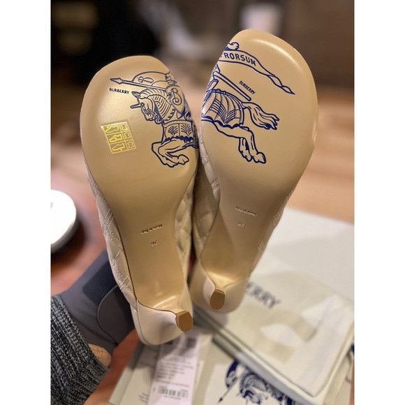 Burberry Alf Baby Mule Quilted Leather Heels Soap Ivory