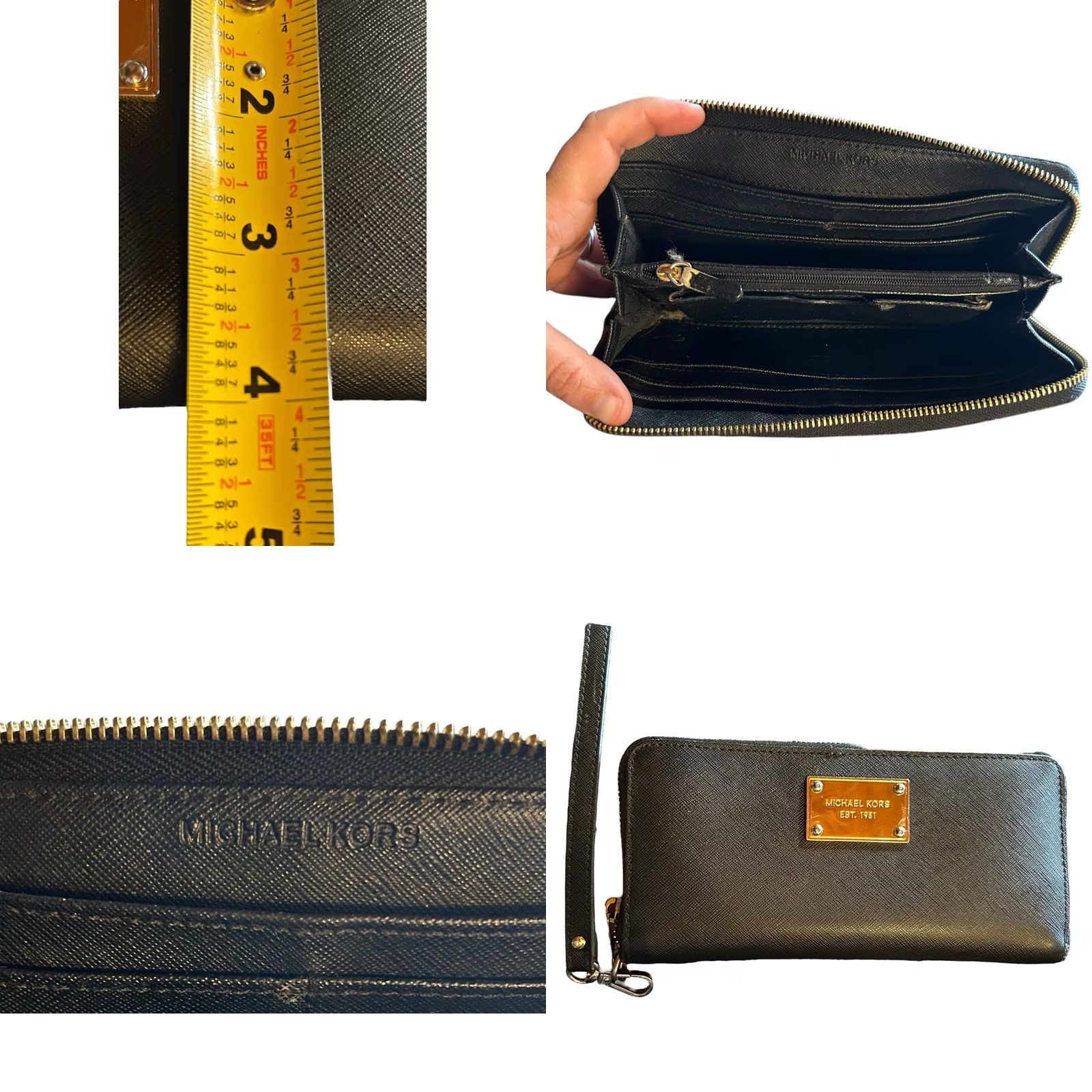 Michael Kors Michael Kors Saffiano Jet Set Zip Around Wallet Black Leather Women's Zip-Around Credit Card/Cardholder Size ONE SIZE - 8 Thumbnail