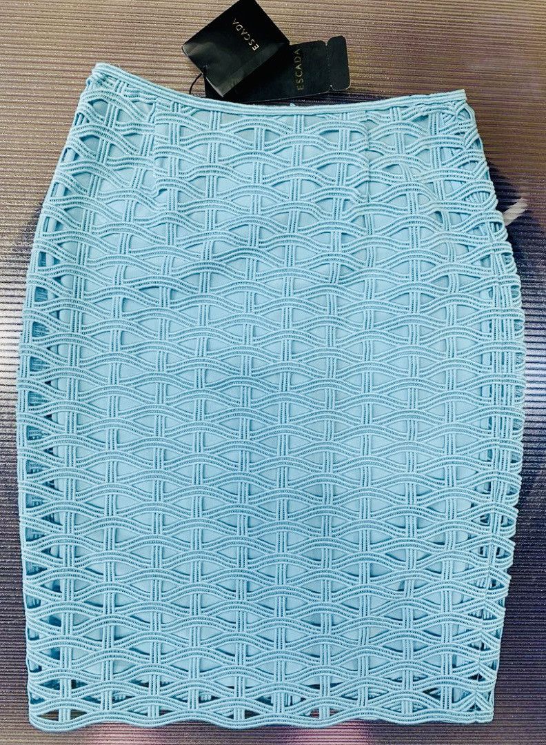Escada ESCADA Runway Turquoise Blue Shell Knit Summer Skirt 34 New Size 24" / US 00 / IT 34 - 1 Thumbnail
