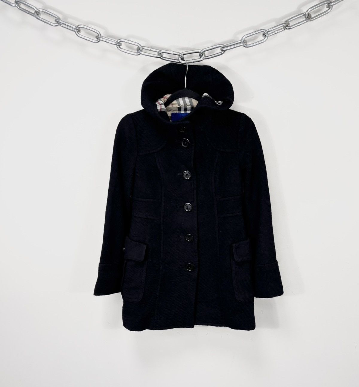 Burberry Burberry Blue Label Black Nova Check Angora Wool Coat Size XS / US 0-2 / IT 36-38 - 1 Thumbnail