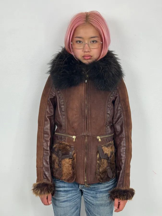 Roberto Cavalli 2000s Roberto Cavalli Brown Fur Leather Jacket Size S / US 4 / IT 40 - 2 Thumbnail