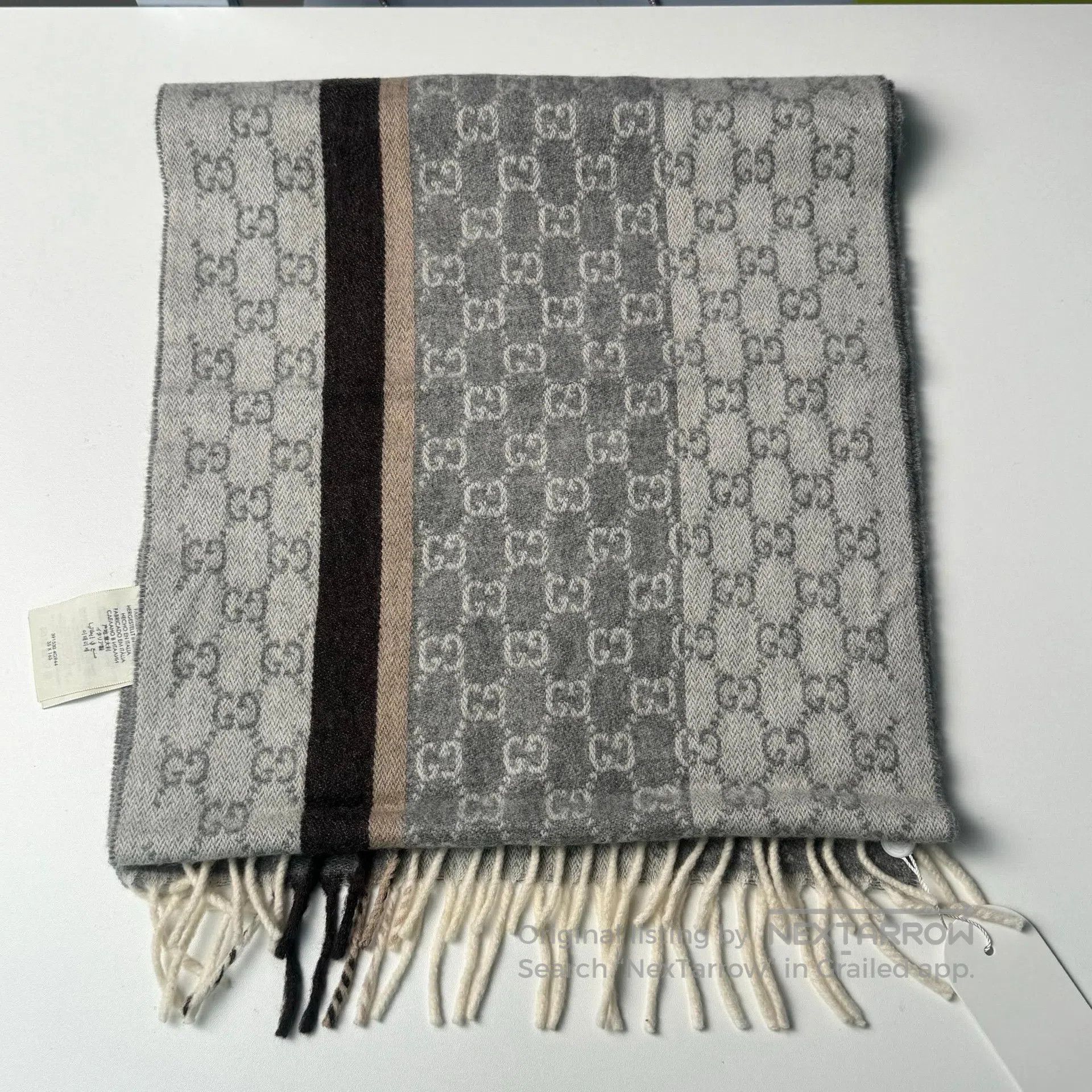 Gucci Guicci Gray Double G Jacquard Full Logo Wool and Cashmere Size ONE SIZE - 4 Thumbnail