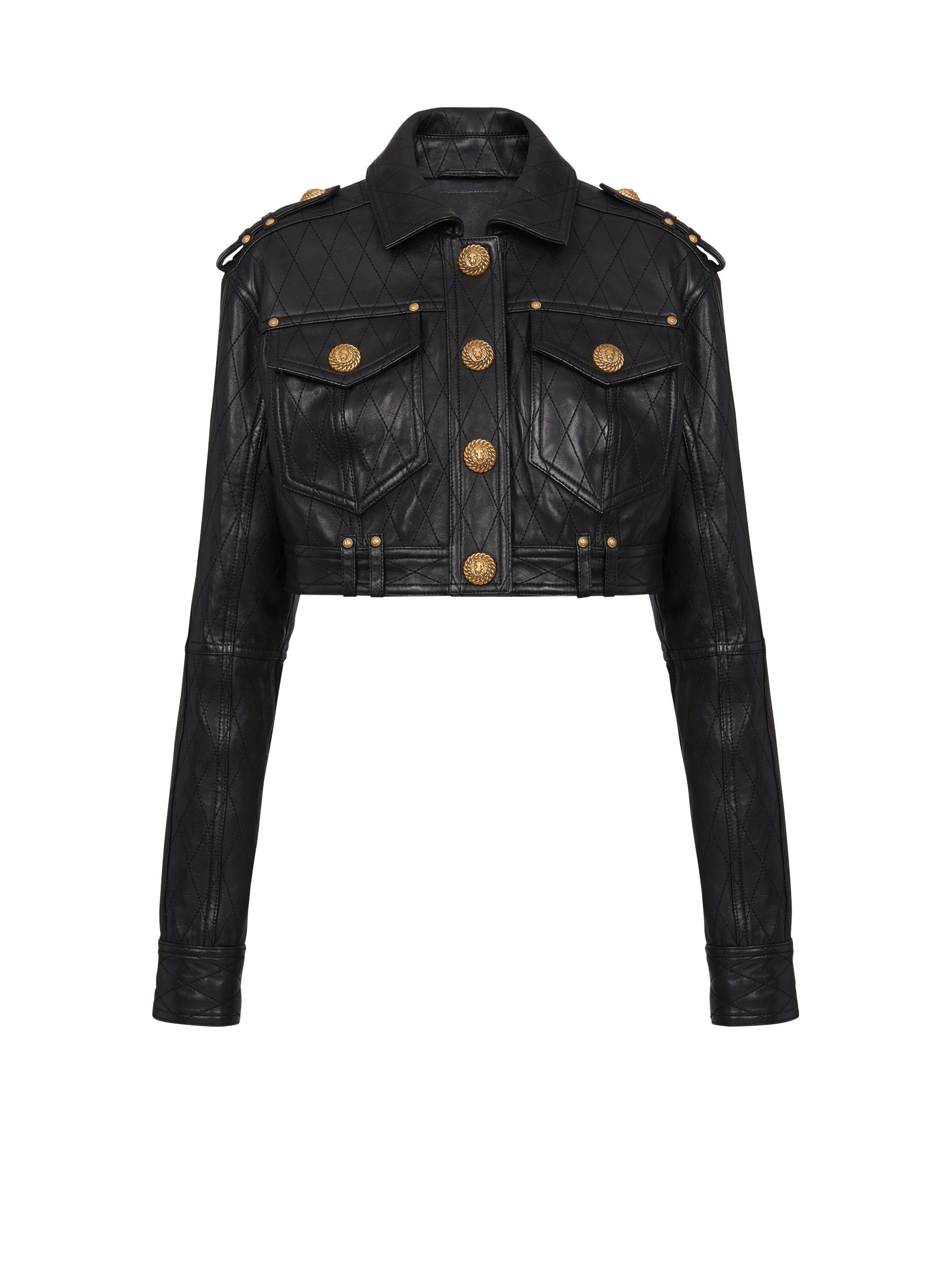 Balmain o1s1wg110725 Topstitched Cropped Leather Jacket in Black Size XL / US 12-14 / IT 48-50 - 1 Thumbnail