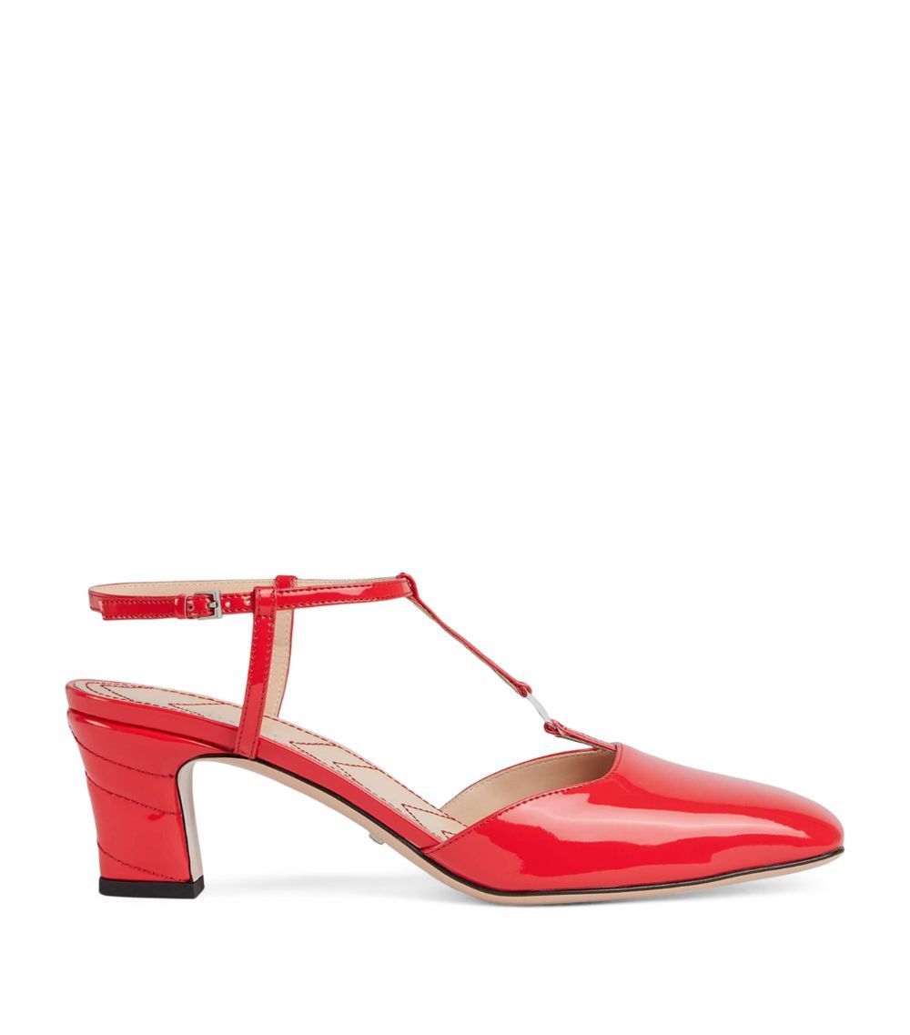 image of Gucci Double G Slingback Leather Pumps Size 37 in Red, Women's