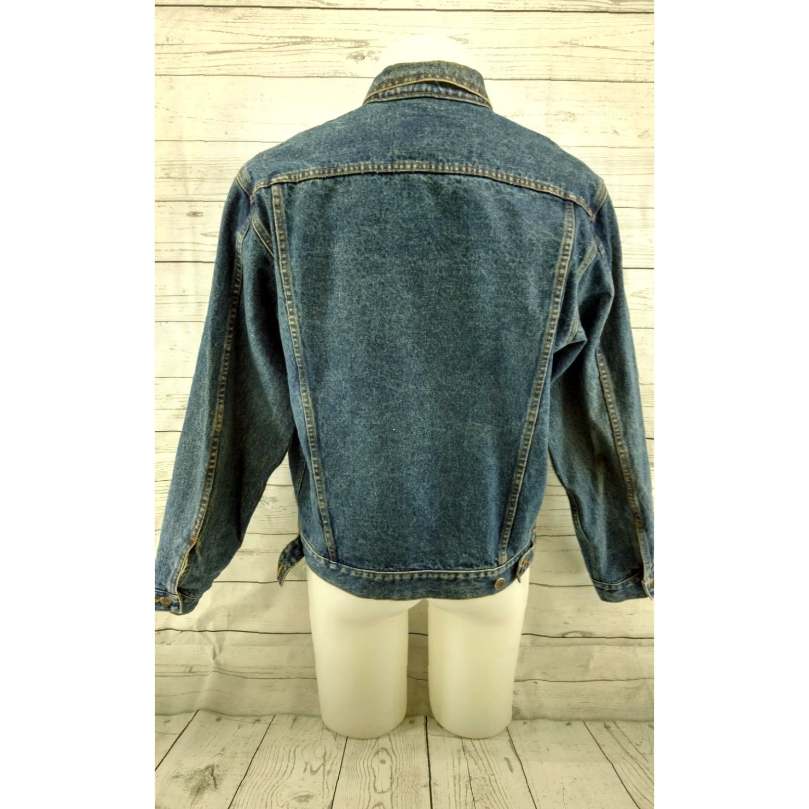 SMYTHE Smythe & Company Jean Jacket Trucker Blue Mens Size M Distressed Worn Stained Vintage? Size US 31 - 6 Thumbnail