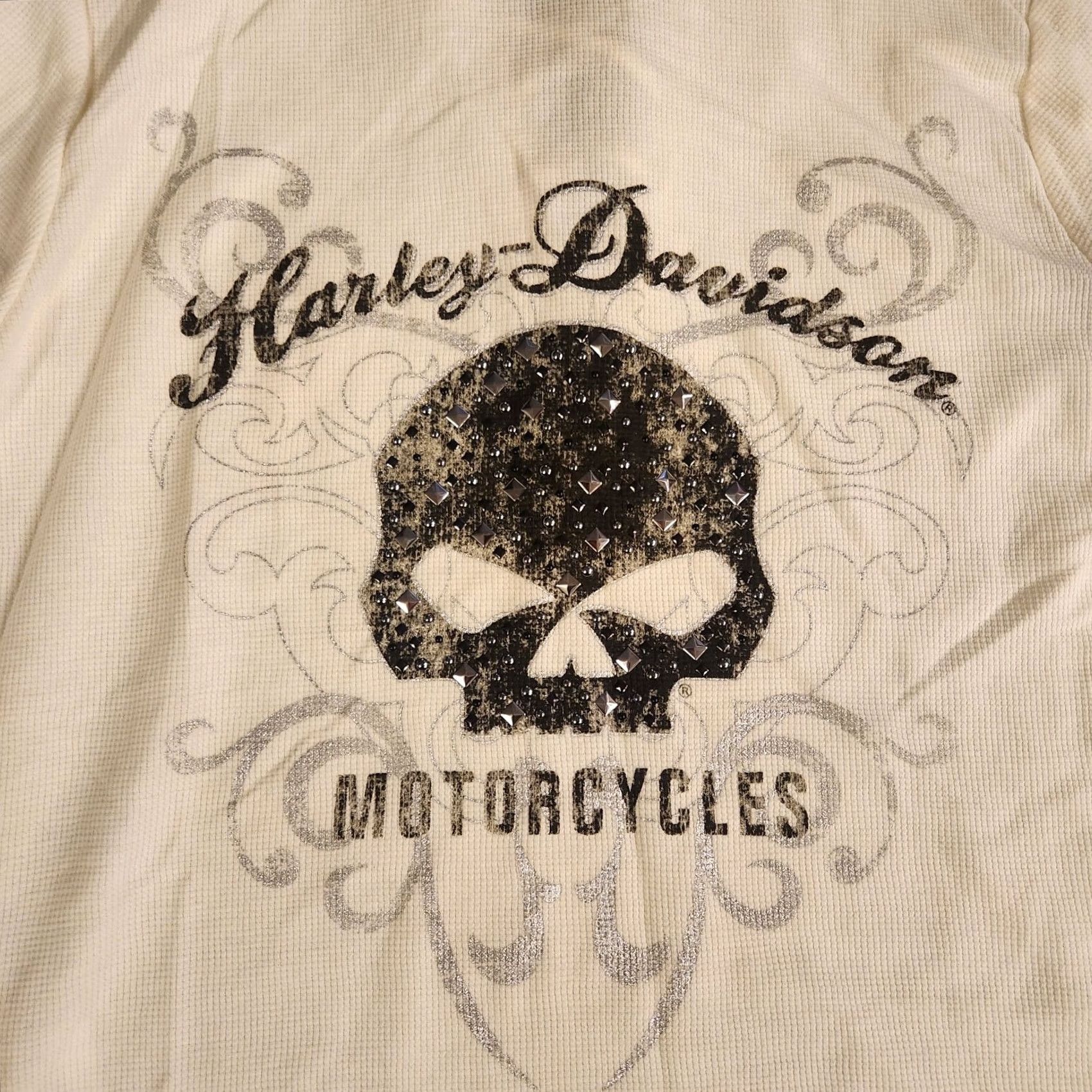 Harley Davidson Harley Davidson Hoodie Women's 2XL Waffle Knit Laced Studded Skull White Henley Size XXL / US 16-18 / IT 52-54 - 2 Thumbnail