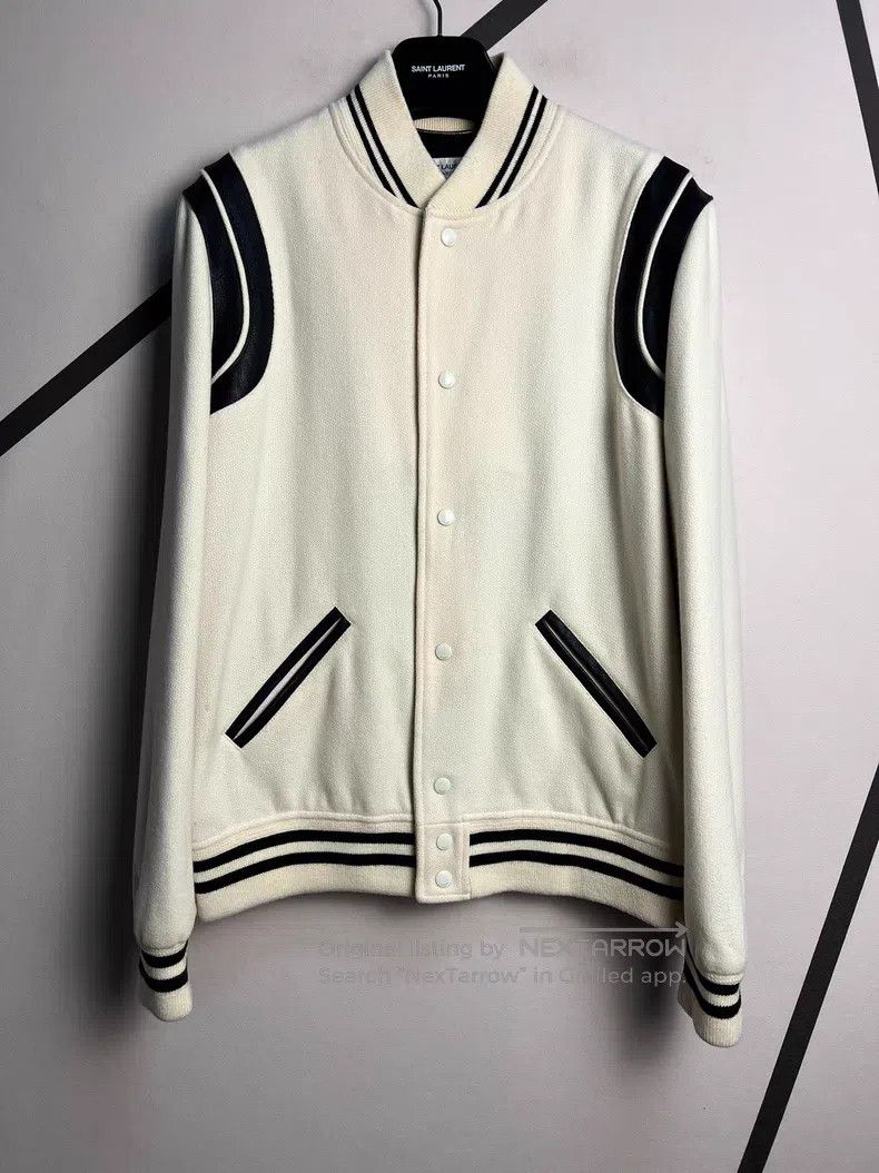 Saint Laurent Paris Saint Laurent Paris White Leather Trim Wool Baseball Jacke Size US L / EU 52-54 / 3 - 1 Thumbnail