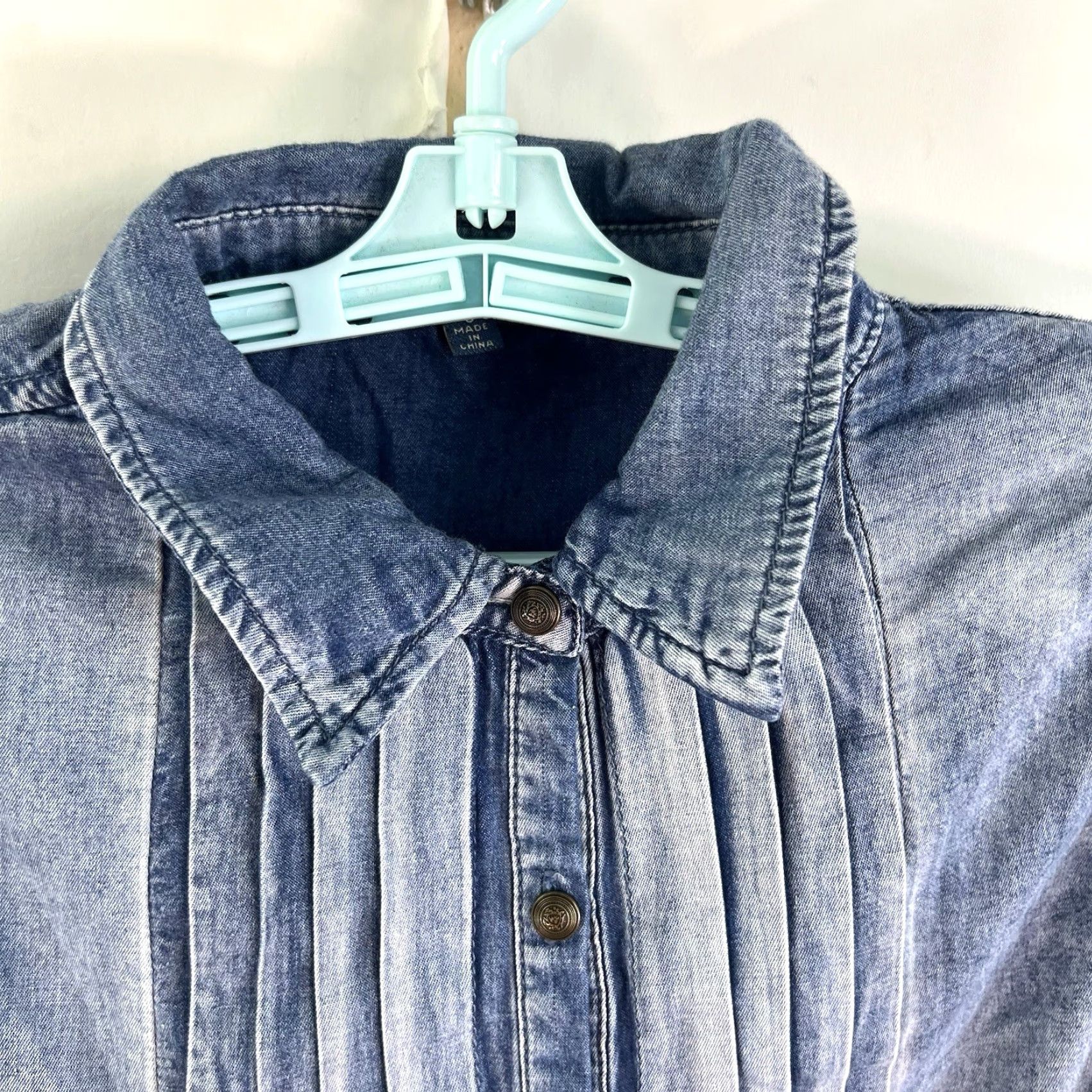 Denime Vintage REBA Women's Denim Gathered Button Shirt Long Sleeve Blue Size S Size S / US 4 / IT 40 - 3 Thumbnail