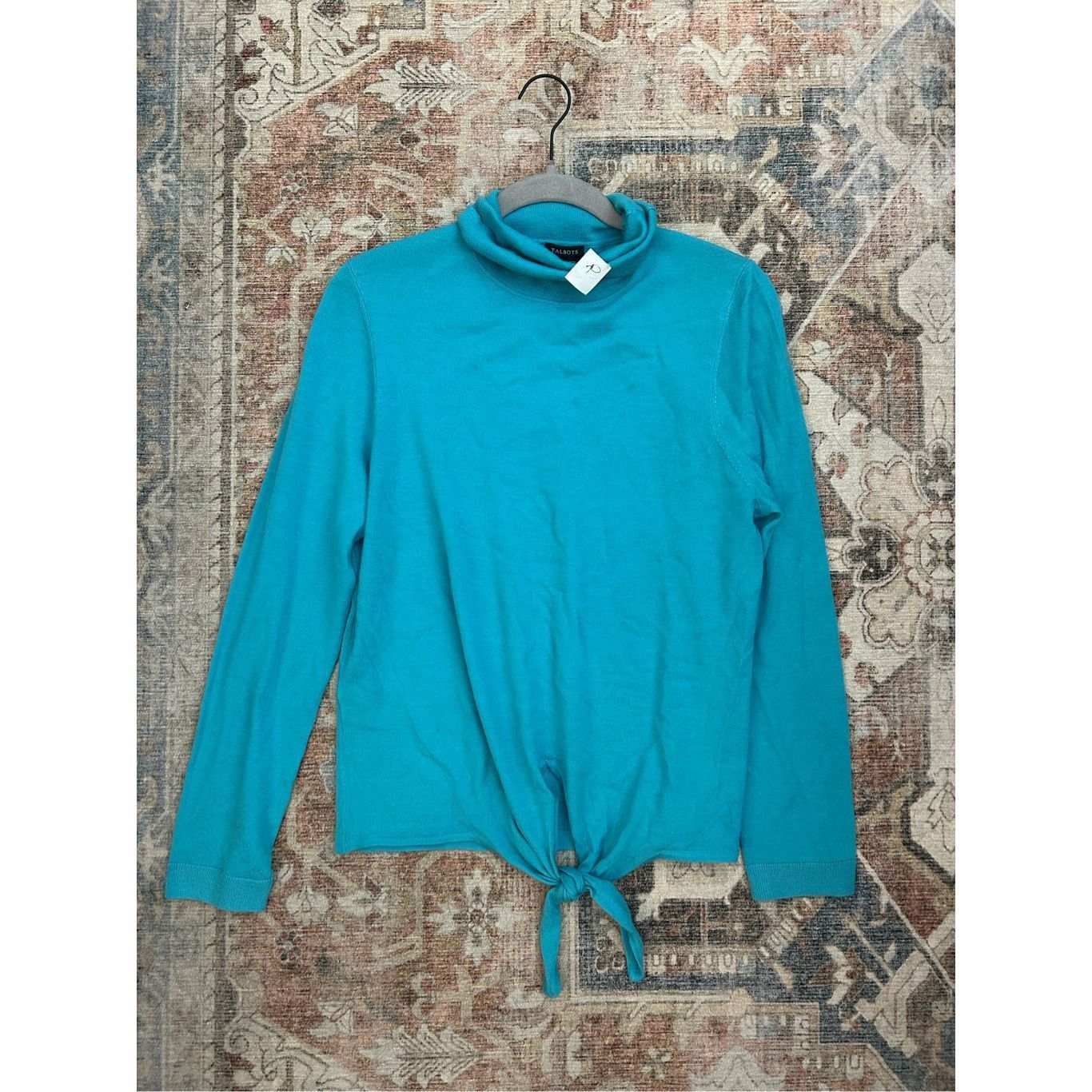 Robert Talbott Talbots Teal Blue Pure Merino Wool Turtleneck Tye Sweater Si Size L / US 10 / IT 46 - 1 Thumbnail