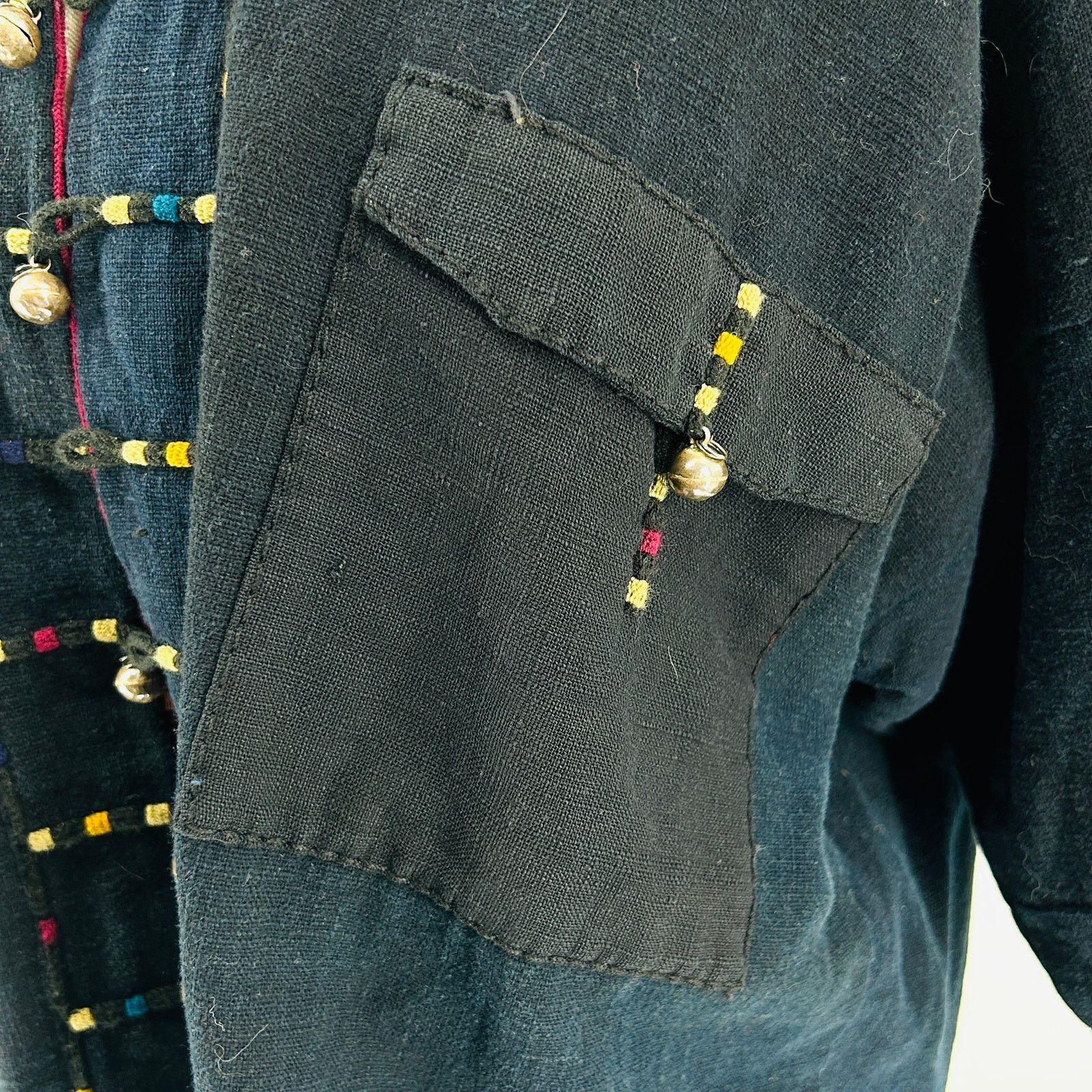 Handmade Vintage 90s Indigo Blue Cotton Silver Toggle Thai Jacket Size L / US 10 / IT 46 - 4 Thumbnail