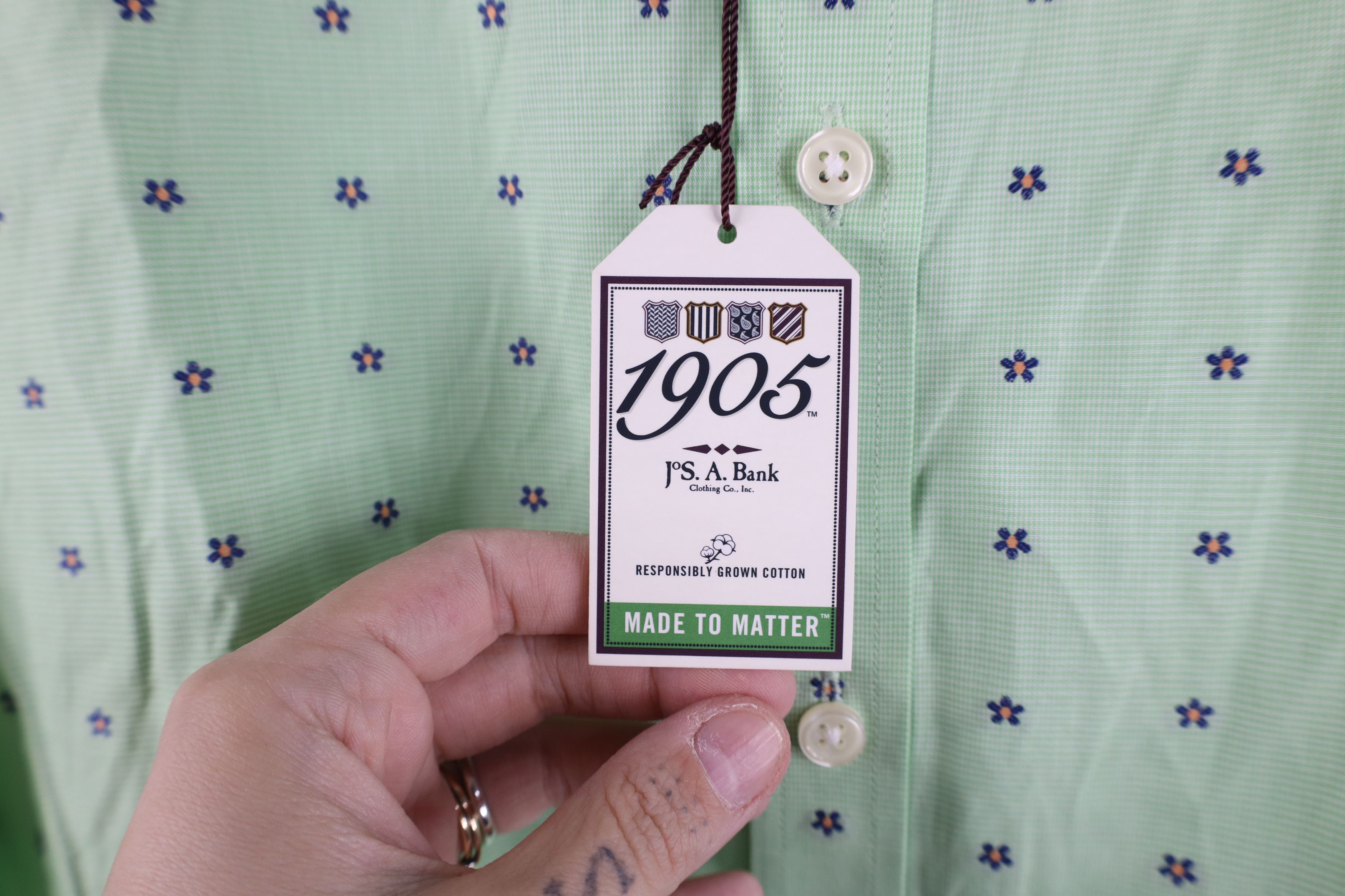 Jos. A. Bank New Jos A Bank Flower Stretch Collared Button Shirt Green Size US XXL / EU 58 / 5 - 5 Thumbnail