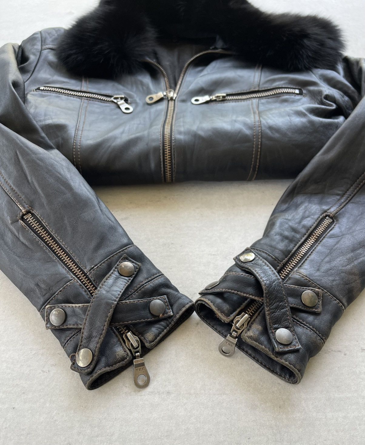KMRii 🔥VINTAGE 2000'S AIMA FUR COLLARED BLACK BIKER LEATHER JACKET Size US M / EU 48-50 / 2 - 13 Thumbnail
