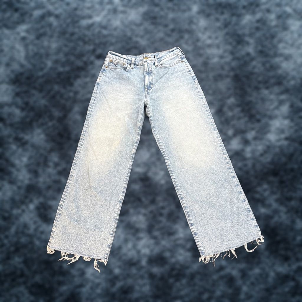 J.Crew J.CREW Jeans Slim Wide-Leg Women's 27x26 High Rise Frayed Hem Denim 99% Cotton Stretch Blue City Size 27" / US 4 / IT 40 - 1 Thumbnail
