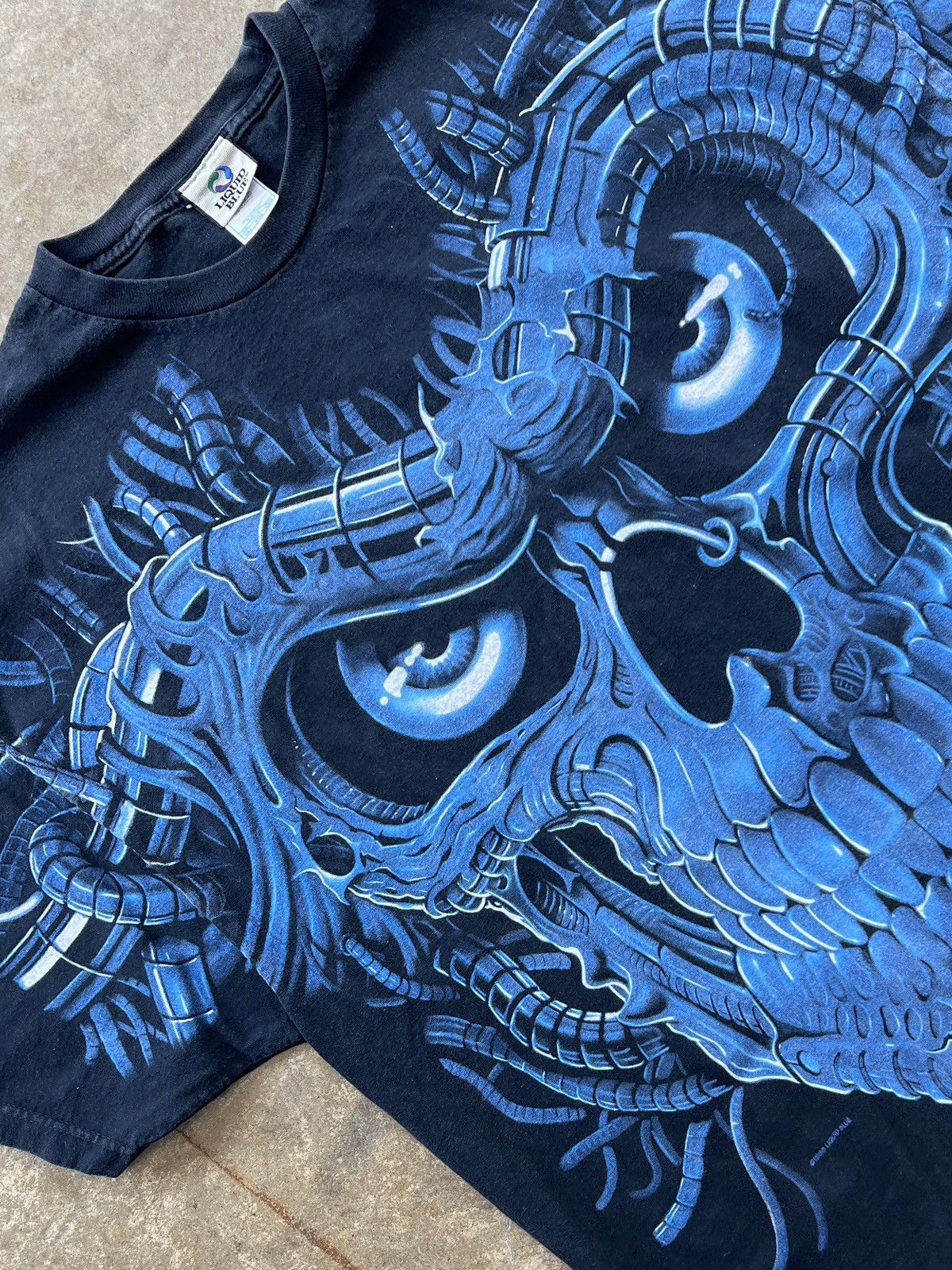 Vintage 1998 Liquid Blue Terminator Skull AOP Blue 3XL