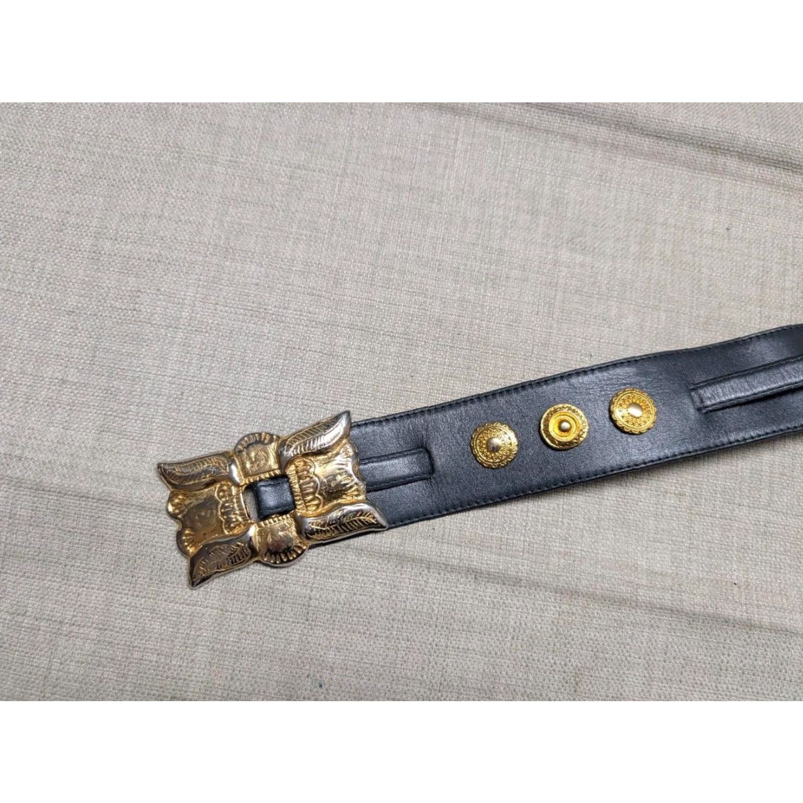 Escada VINTAGE Escada belt gray leather with brass buckle belt Germany XS belt width 2" Glam BLING Western 26 or less Womens XS Size ONE SIZE - 2 Thumbnail