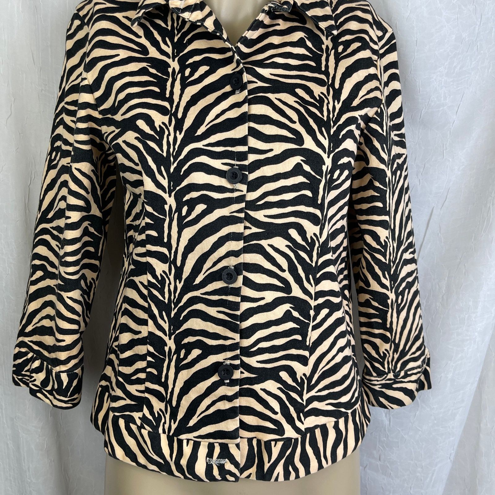 Vintage VTG Allison Taylor Tan Black Cropped Jacket Zebra Tiger XS/S Size XS / US 0-2 / IT 36-38 - 4 Thumbnail