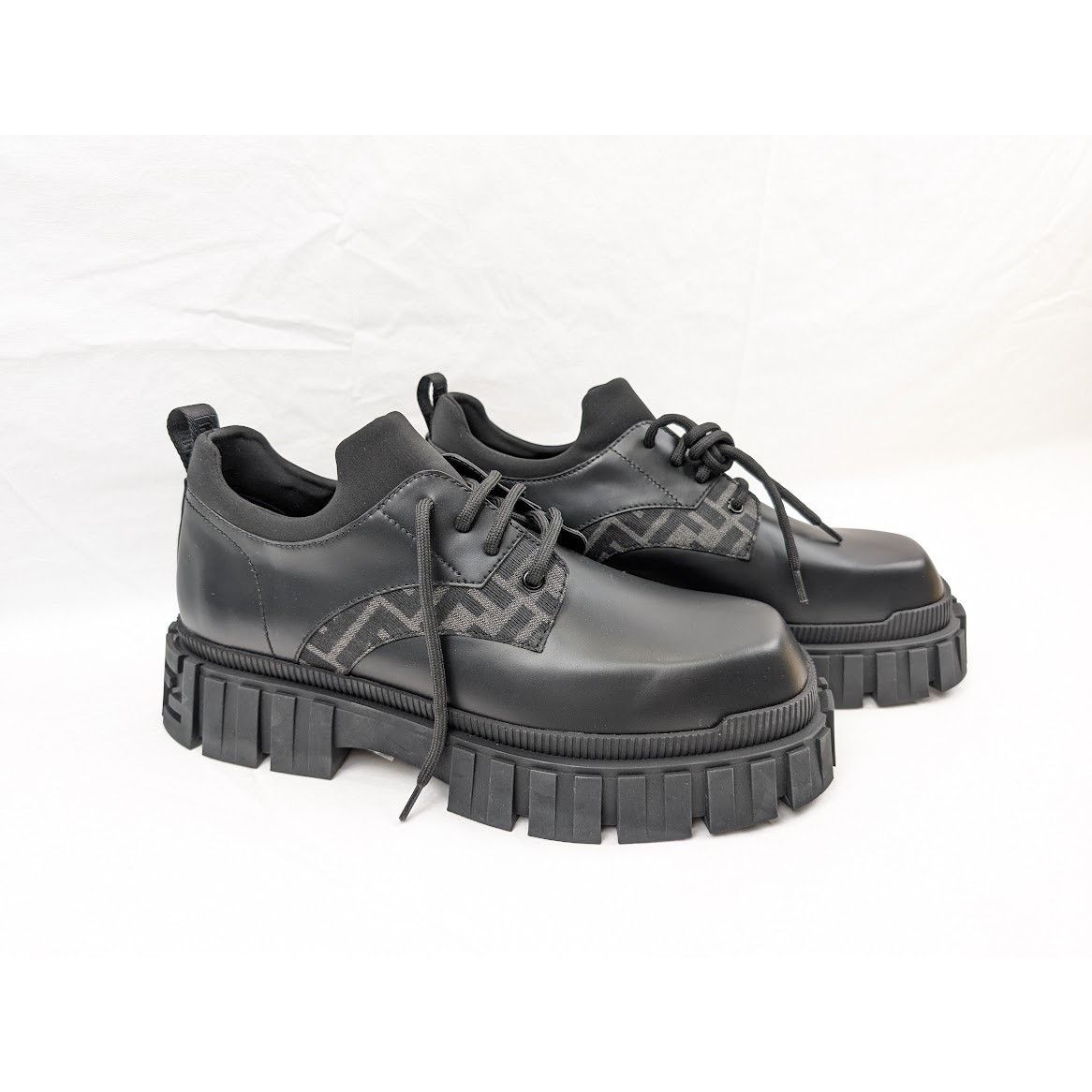 Fendi o1rshd1 Men's Lace Up Fabric Calf Leather Boots Shoe in Nero Size US 11 / EU 44 - 15 Thumbnail