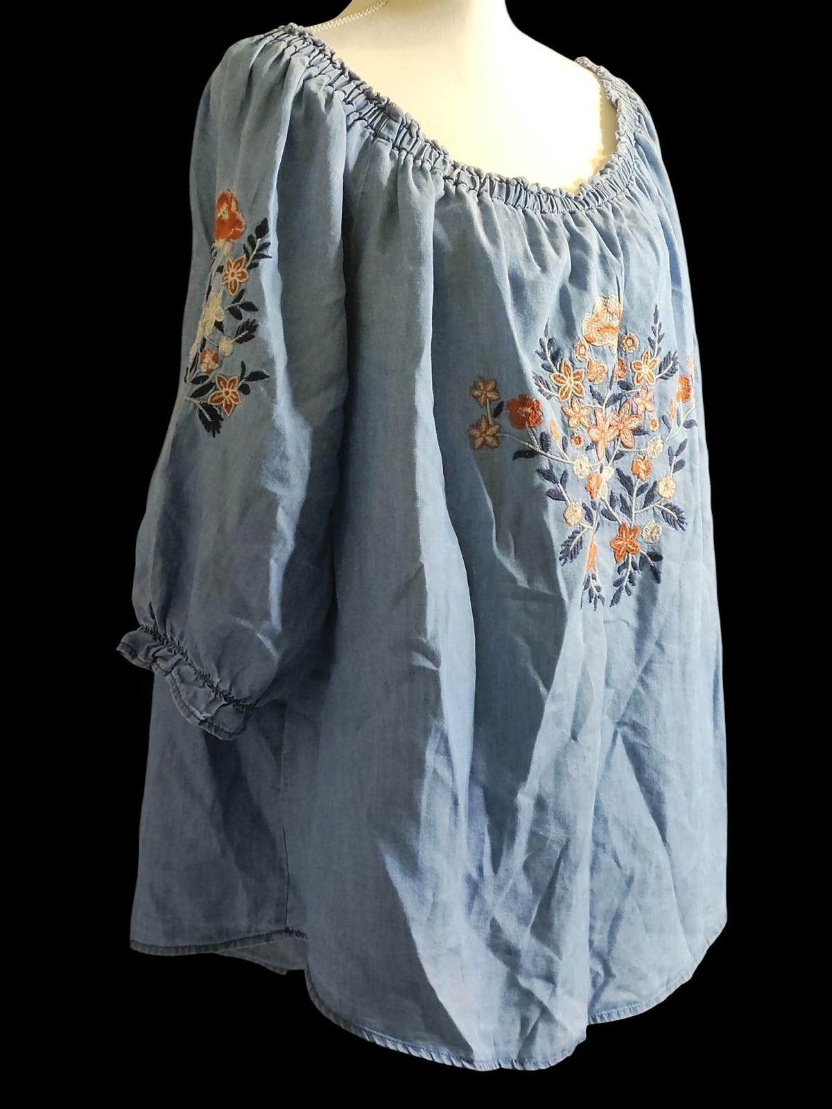 Other Westport Blue Embroidered Off-Shoulder Blouse Size XXL / US 16-18 / IT 52-54 - 3 Thumbnail
