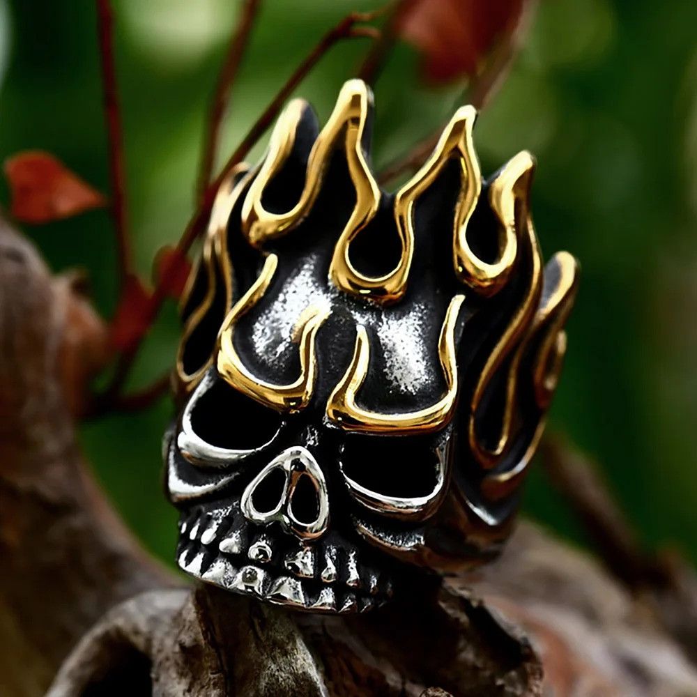 Vintage Flame Skull Ring Size ONE SIZE - 2 Thumbnail