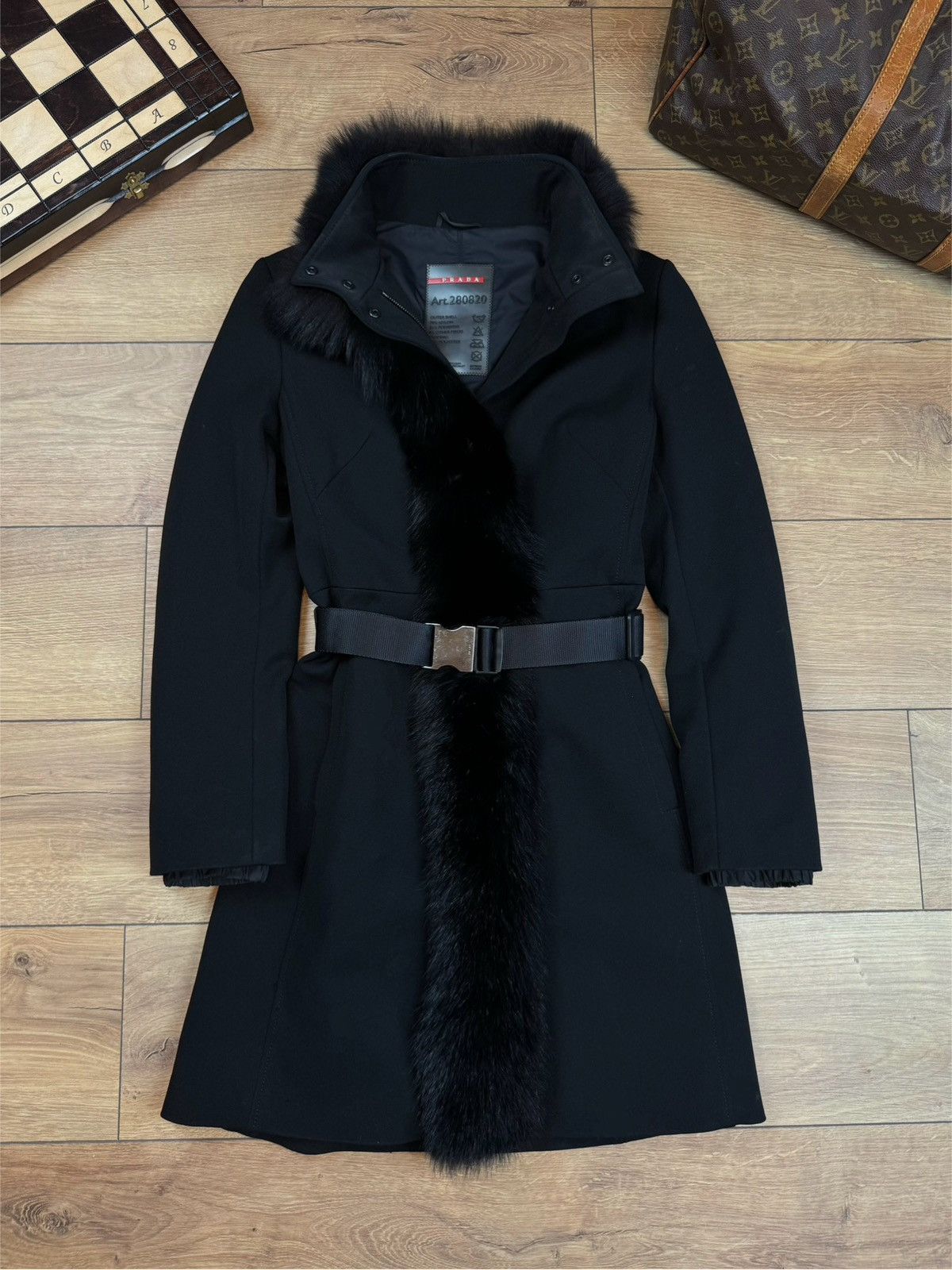 Prada Nylon coat blue fox fur Prada original rare luxury item Size S / US 4 / IT 40 - 1 Thumbnail