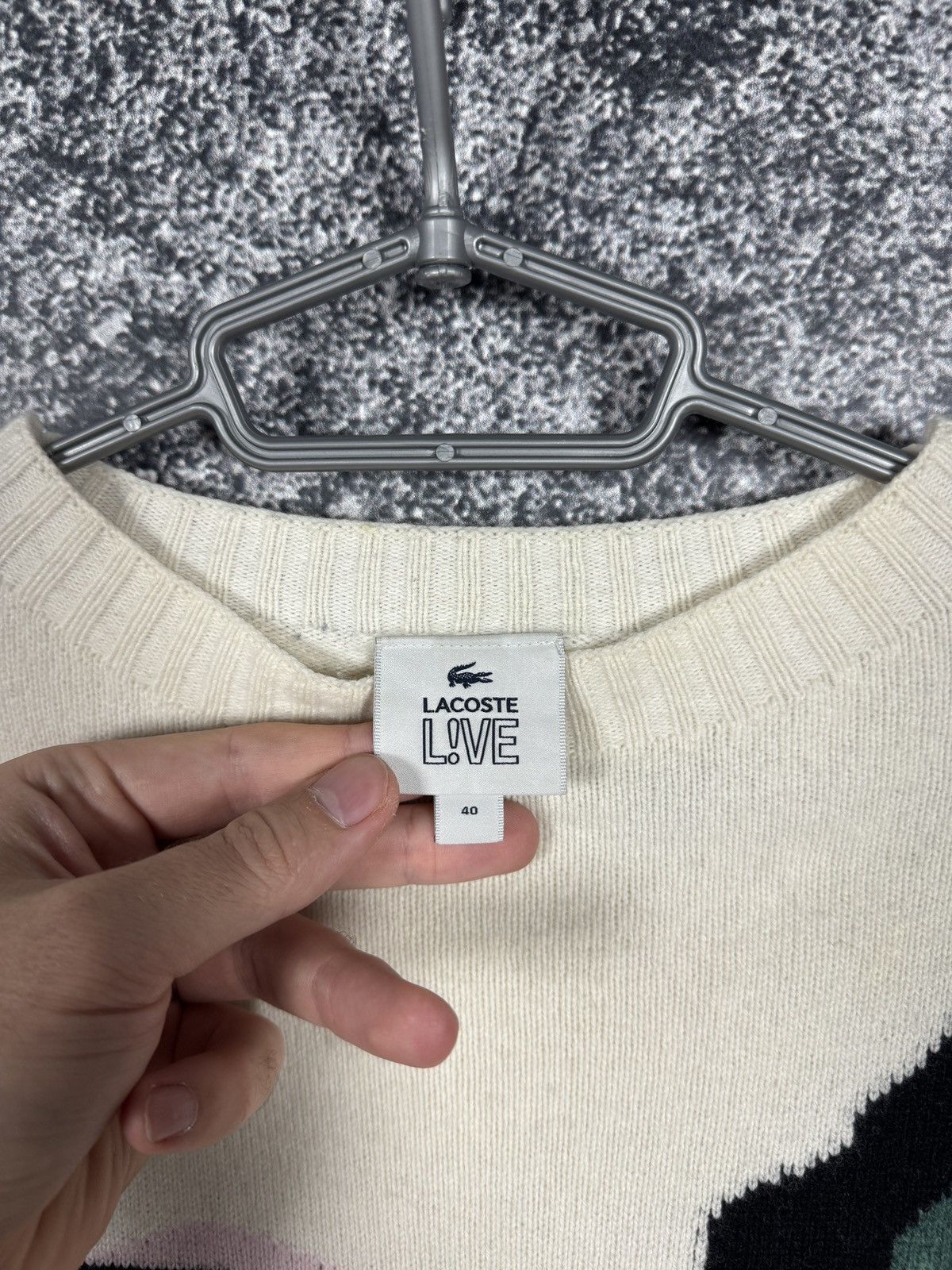 Lacoste Lacoste L!VE Patterned Knit Sweater Wool Pullover Size 40 Size S / US 4 / IT 40 - 8 Thumbnail