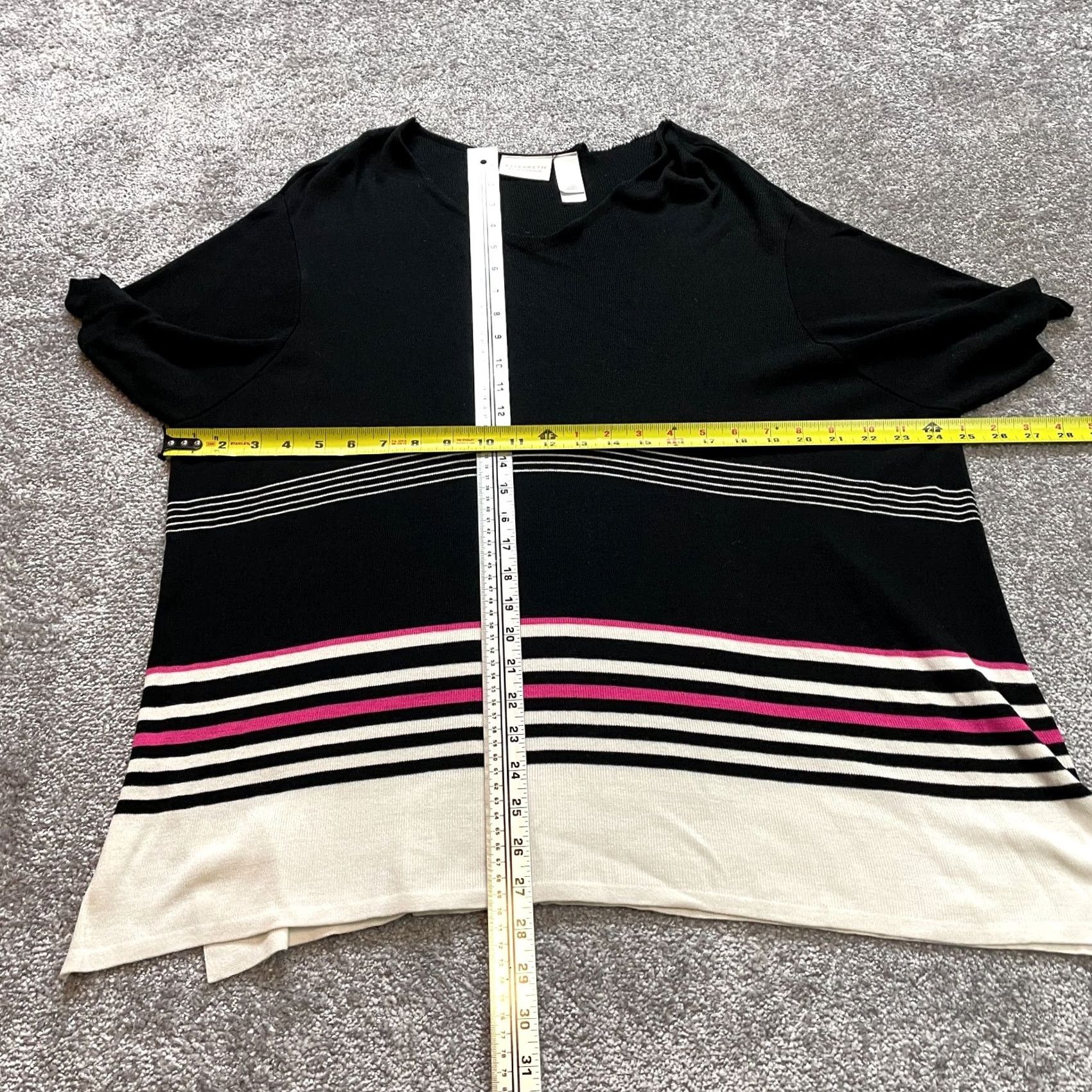 Liz Claiborne VINTAGE Liz Claiborne Sweater Womens 2X Black Striped Pullover Short Sleeve Pullover Knit Collar Casual Vintage Mens Ladies Girls Size XXL / US 16-18 / IT 52-54 - 4 Thumbnail