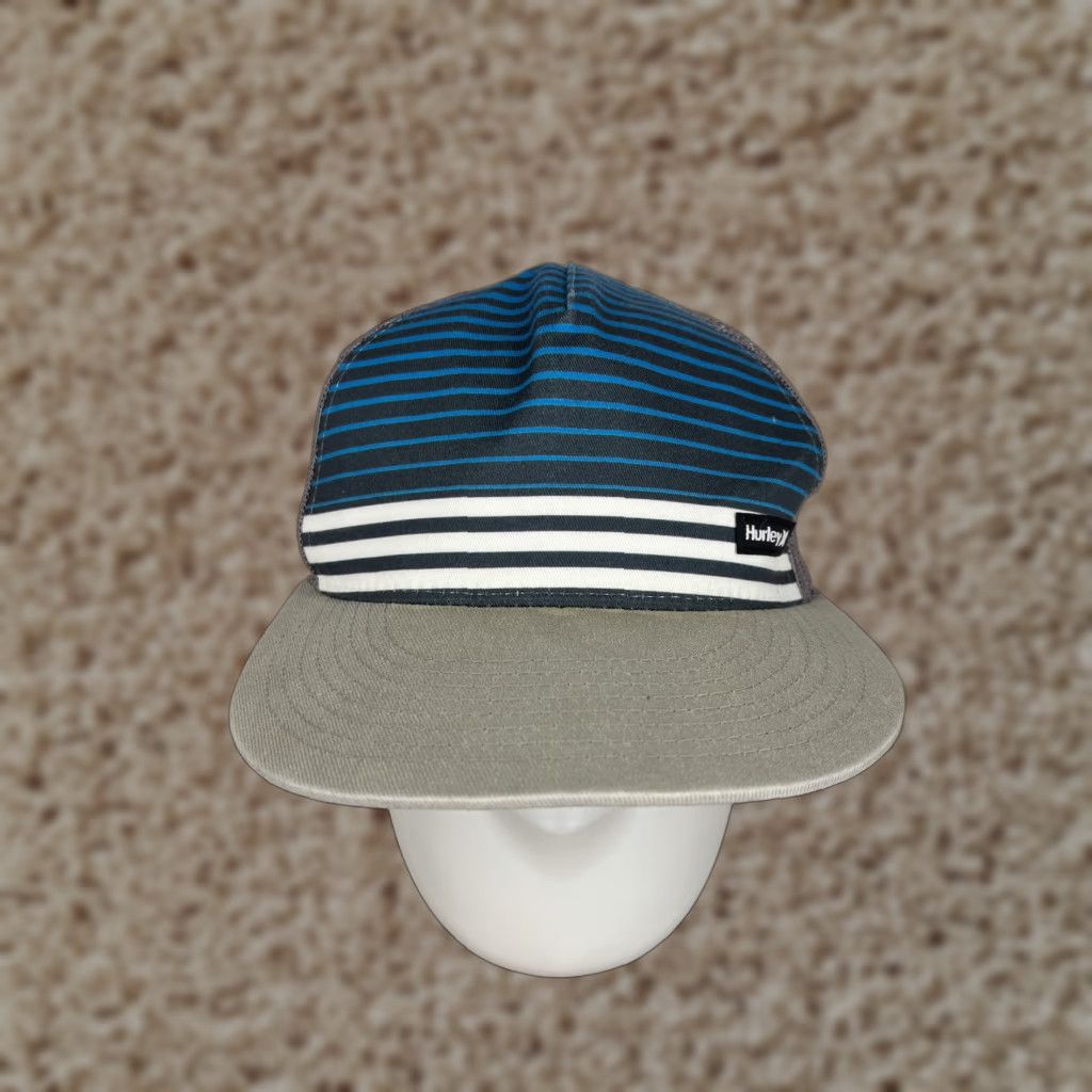 Hurley Hurley Hat Cap Slouch Trucker Adult One Size Blue Gray Stripe Nylon Polyester Adj Adjustable Mens Sports Beach Style 90s? Size ONE SIZE - 1 Thumbnail