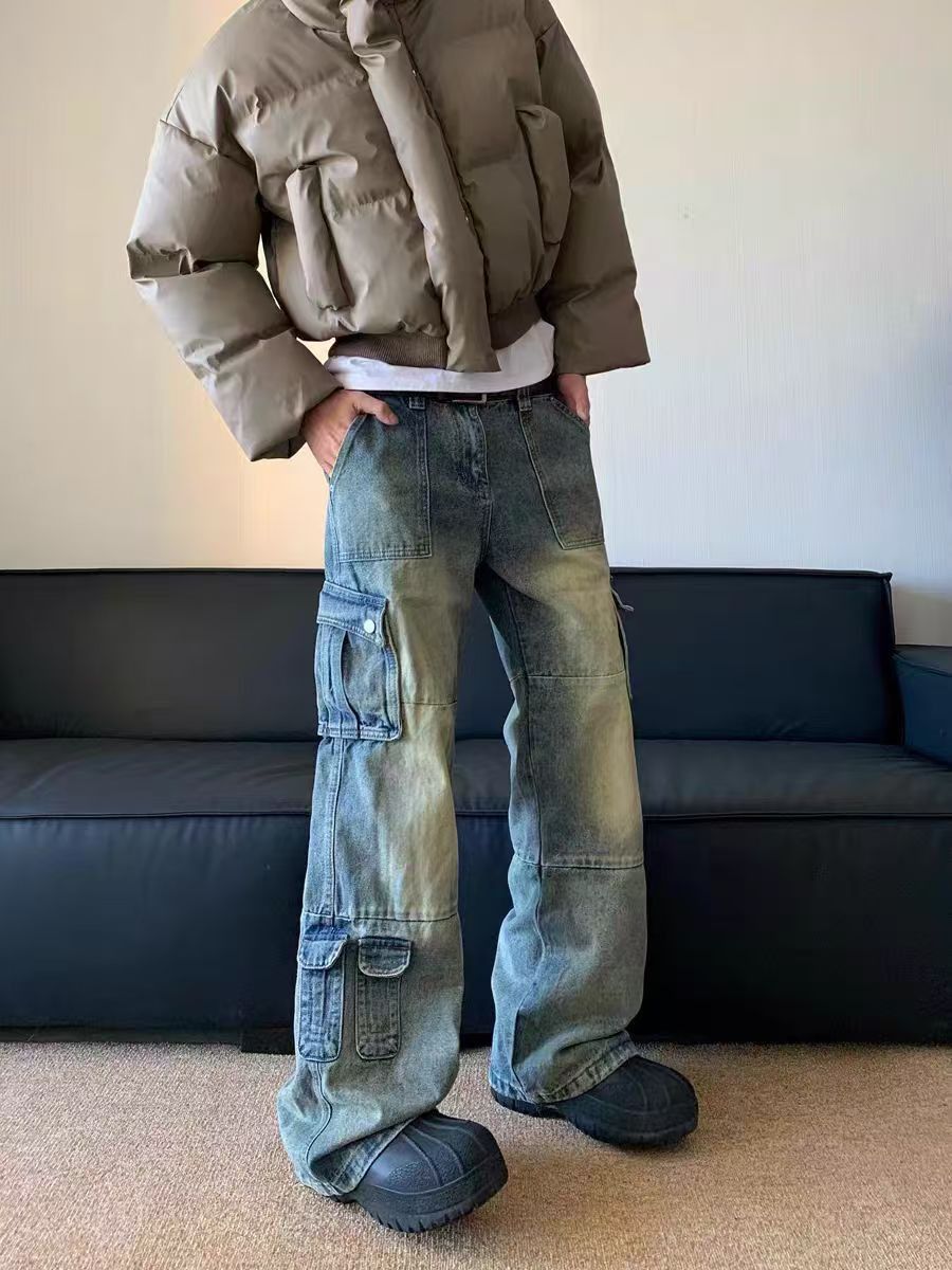 Vintage Multi-Pocket Workwear Casual Jeans