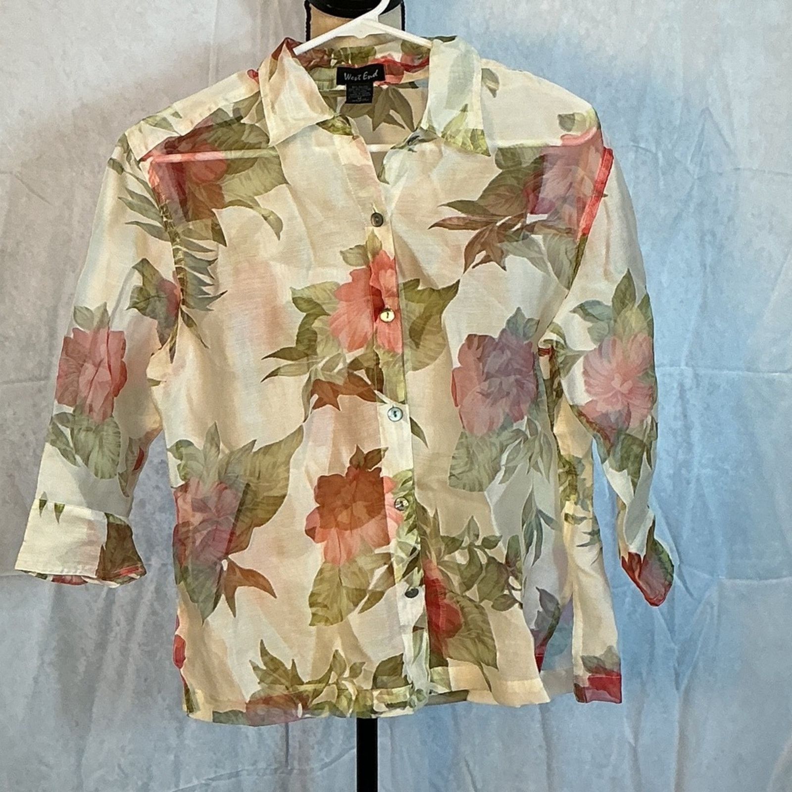 Other West End Sheer Floral Button Up Blouse Womens Medium Size M / US 6-8 / IT 42-44 - 1 Thumbnail