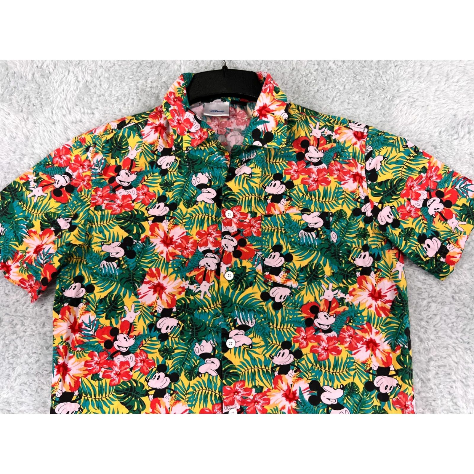 Disney Disney Mens Hawaiian Shirt Short Sleeve 1920s Aloha Resort Floral Cotton Green Red Small Size US S / EU 44-46 / 1 - 4 Thumbnail