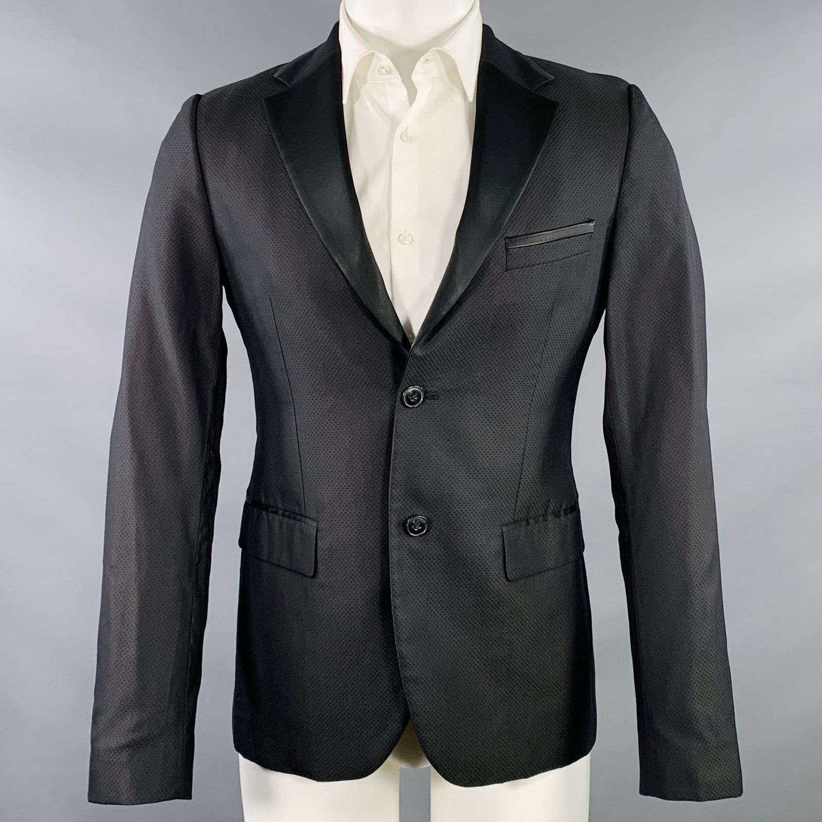 John Richmond Size 38 Black Nailhead Wool Blend Notch Lapel Sport Coat Size 38R - 1 Thumbnail
