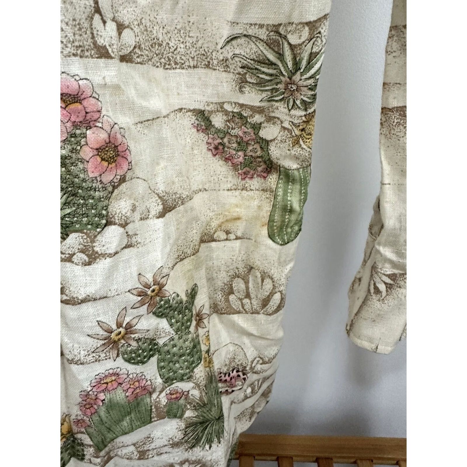 Vintage VTG 70s Soodward & Lothrop Men's Desert Flower AOP Button-Up Shirt S Beige Short Sleeve? Size US S / EU 44-46 / 1 - 7 Thumbnail