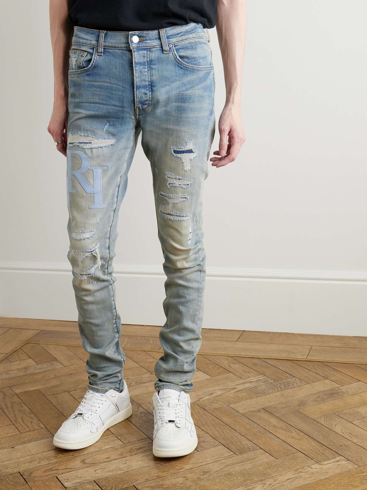Amiri o1s1wg110725 Logo-Appliquéd Panelled Distressed Jeans Blue Size US 34 / EU 50 - 4 Thumbnail