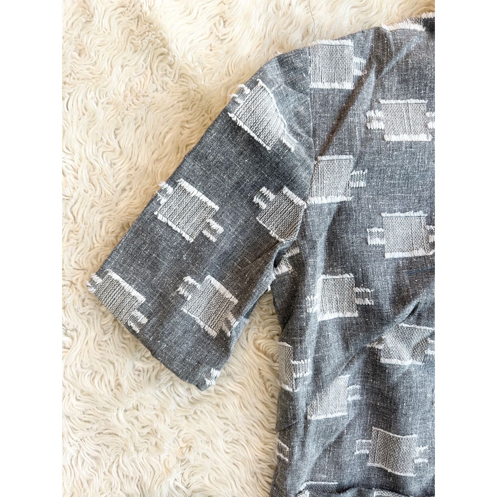 Homemade 70s Grey & White Slub Knit Fringe Set Size 28" / US 6 / IT 42 - 5 Thumbnail