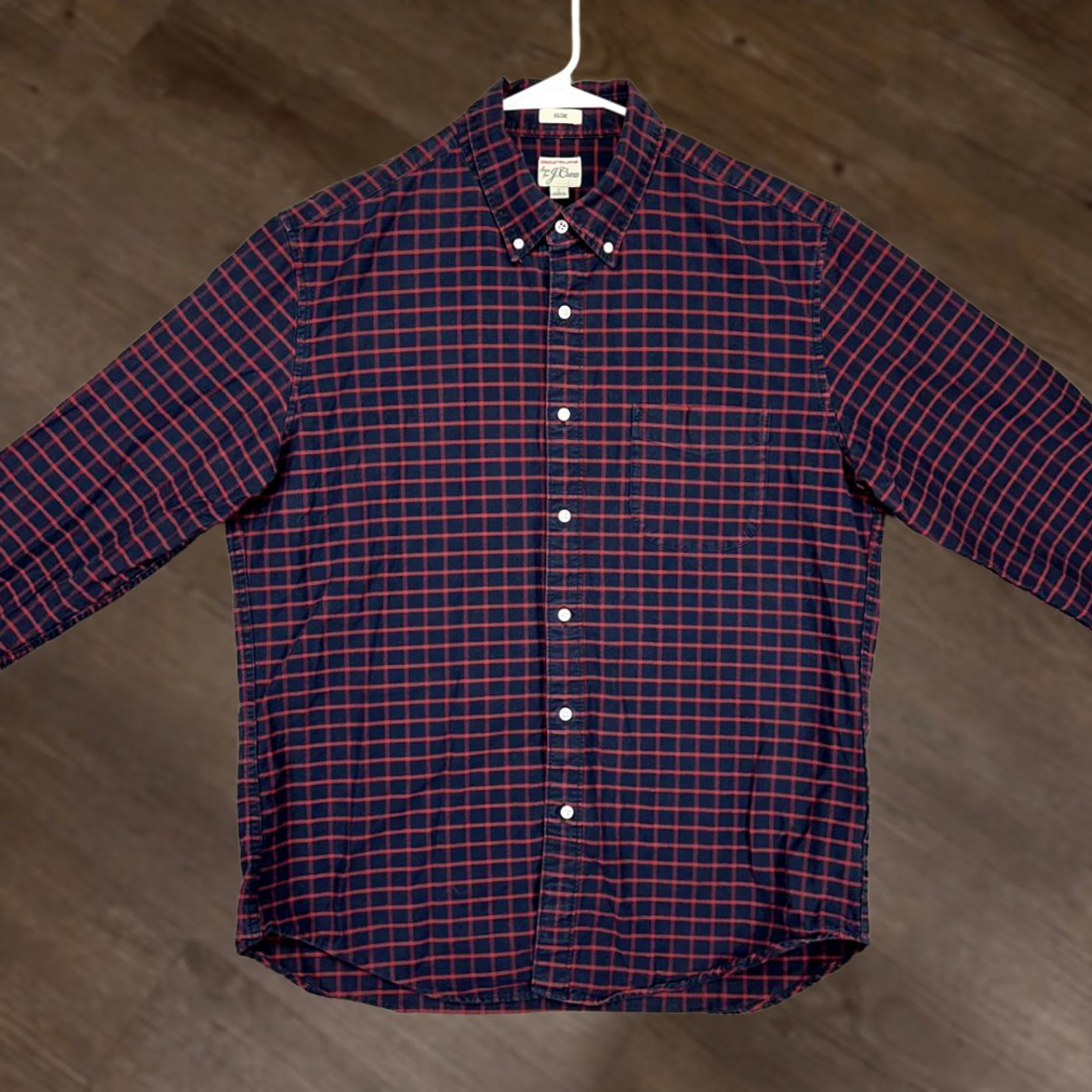 J.Crew J.CREW Button-Down Shirt Mens Large Navy Red Plaid Pima Cotton Slim Fit Size US L / EU 52-54 / 3 - 1 Thumbnail