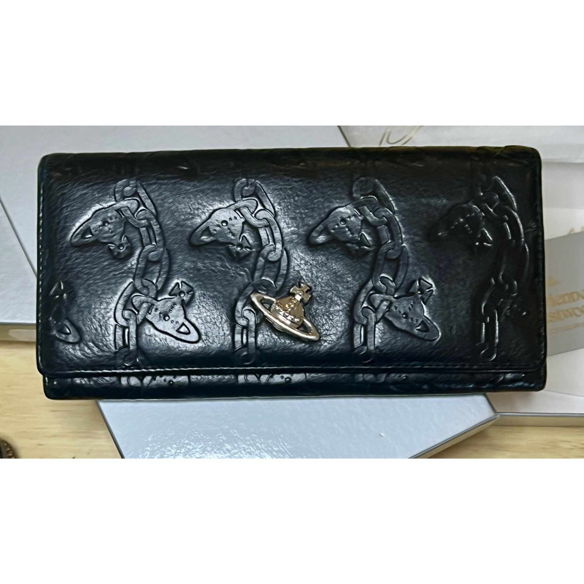 Vivienne Westwood Vivienne Westwood Black Embossed Leather Wallet With Orb Log Size ONE SIZE - 9 Thumbnail