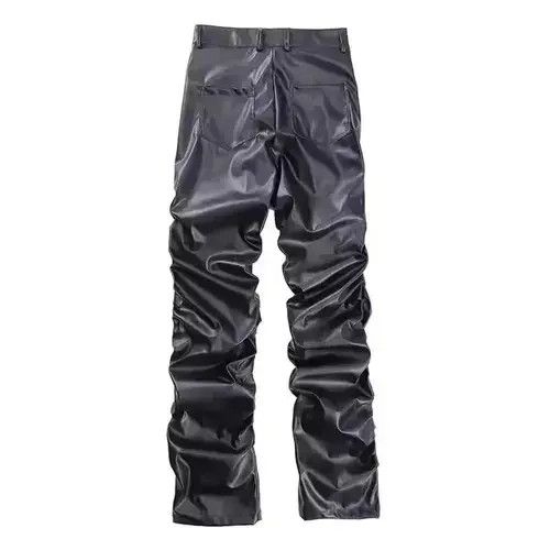 VIBE Punk Warped Waxed Leather Baggy Pants Size US 33 - 2 Thumbnail